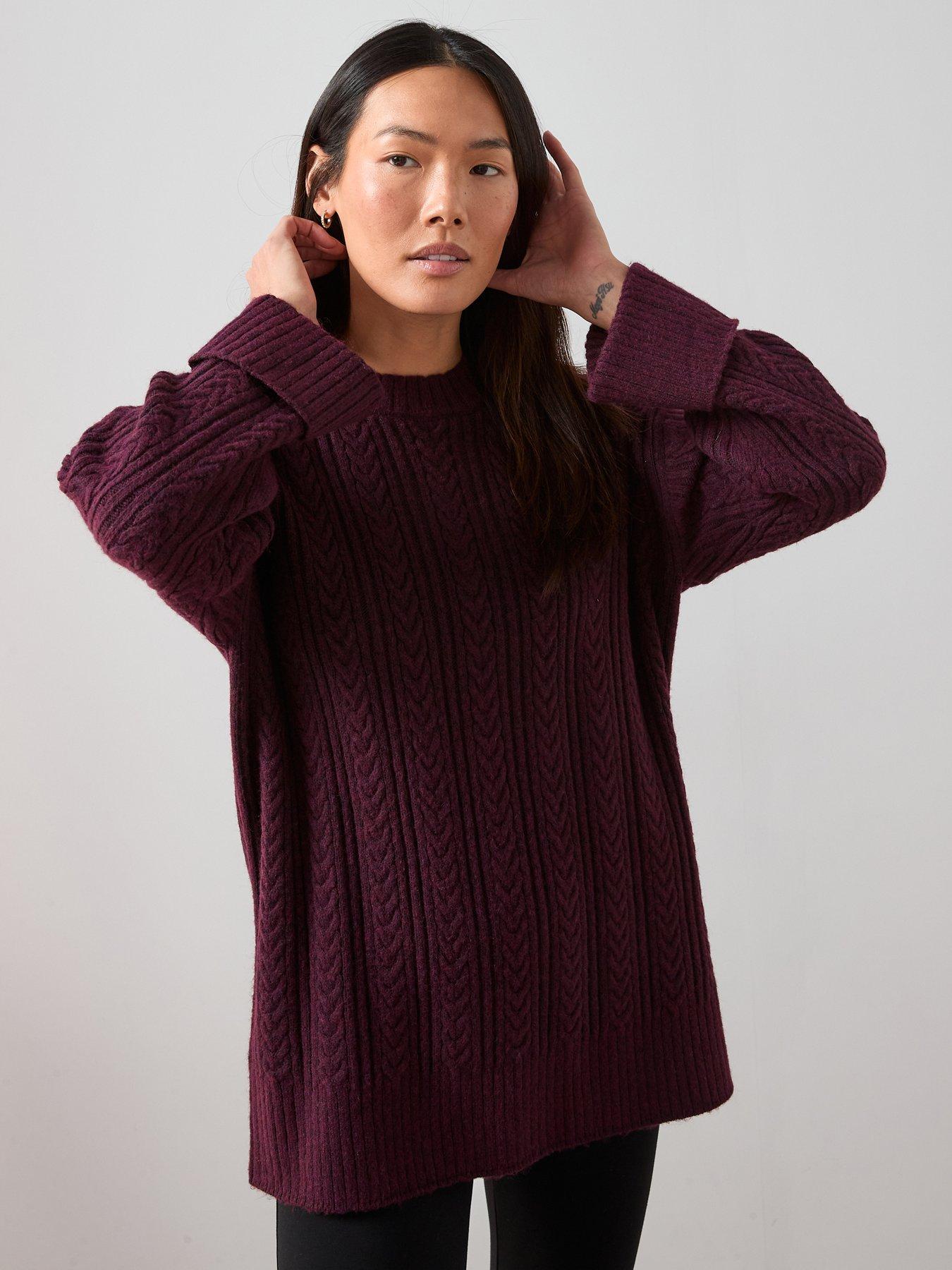 the-very-collection-timeless-yarn-crew-neck-turn-up-cuff-cable-jumper-burgundy
