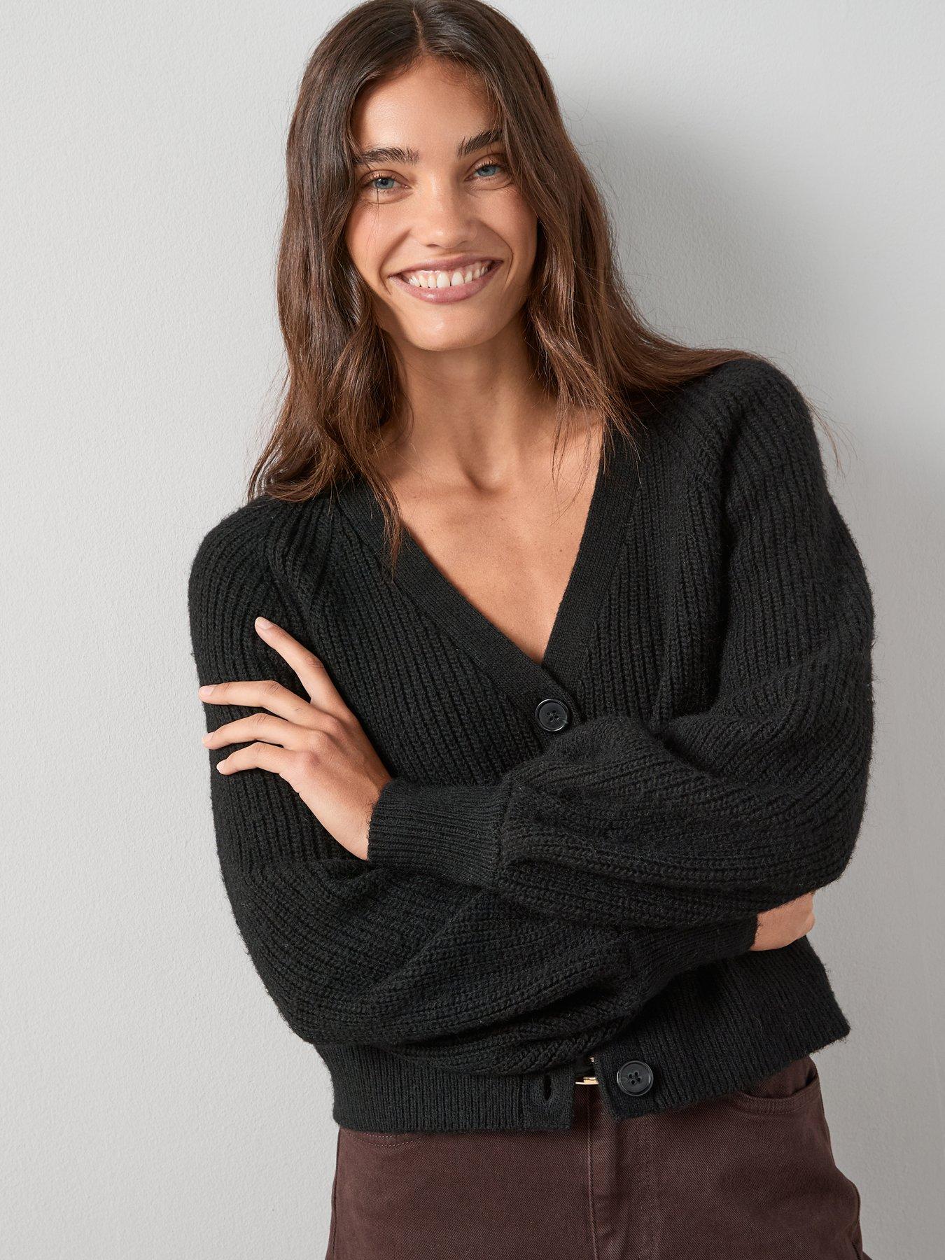The Very Collection Timeless Yarn V Neck Knitted Cardigan - Black