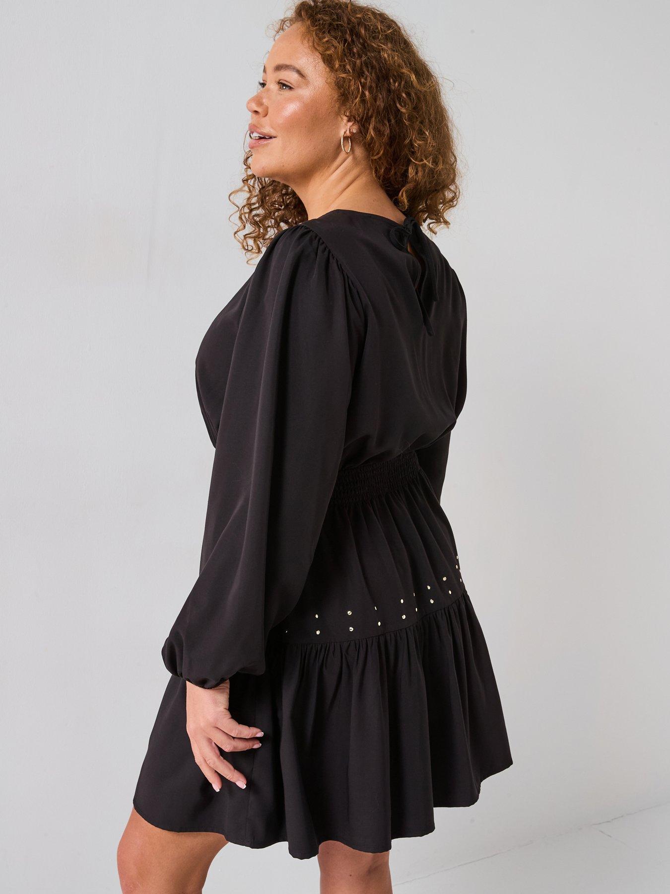 v-by-very-curve-stud-detail-mini-dress-blackstillFront