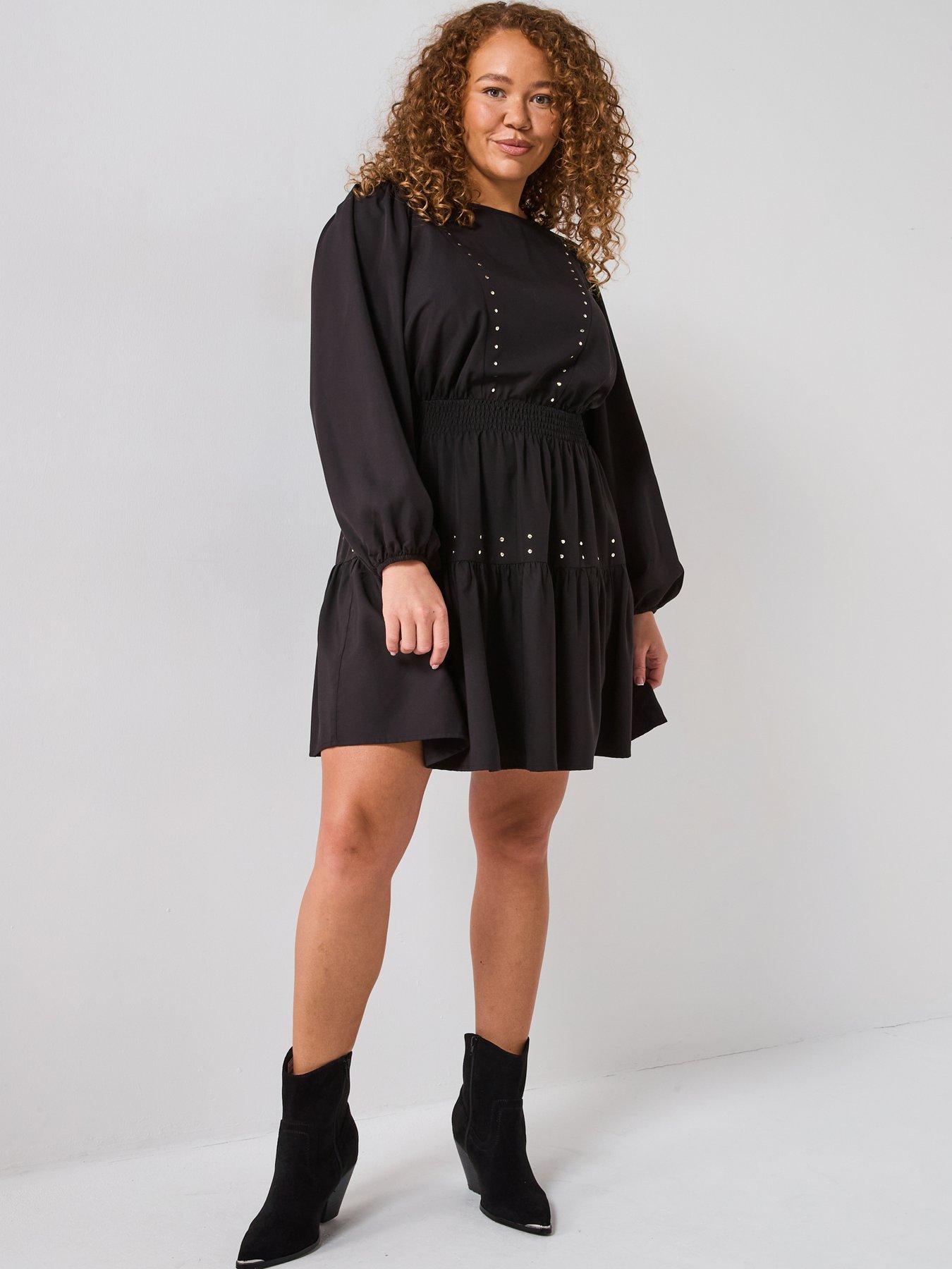 v-by-very-curve-stud-detail-mini-dress-blackback