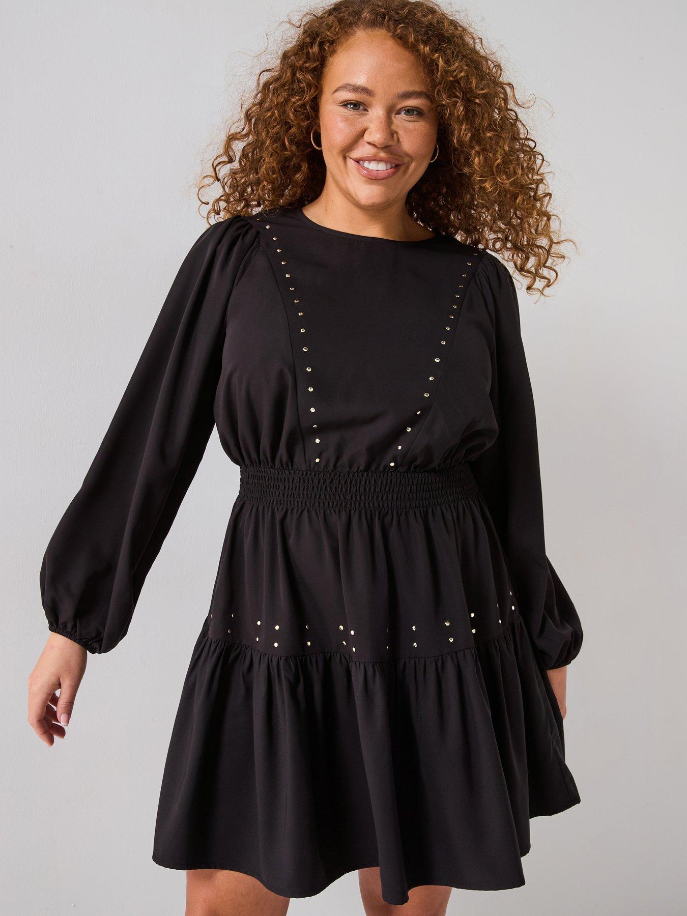 v-by-very-curve-stud-detail-mini-dress-blackdetail