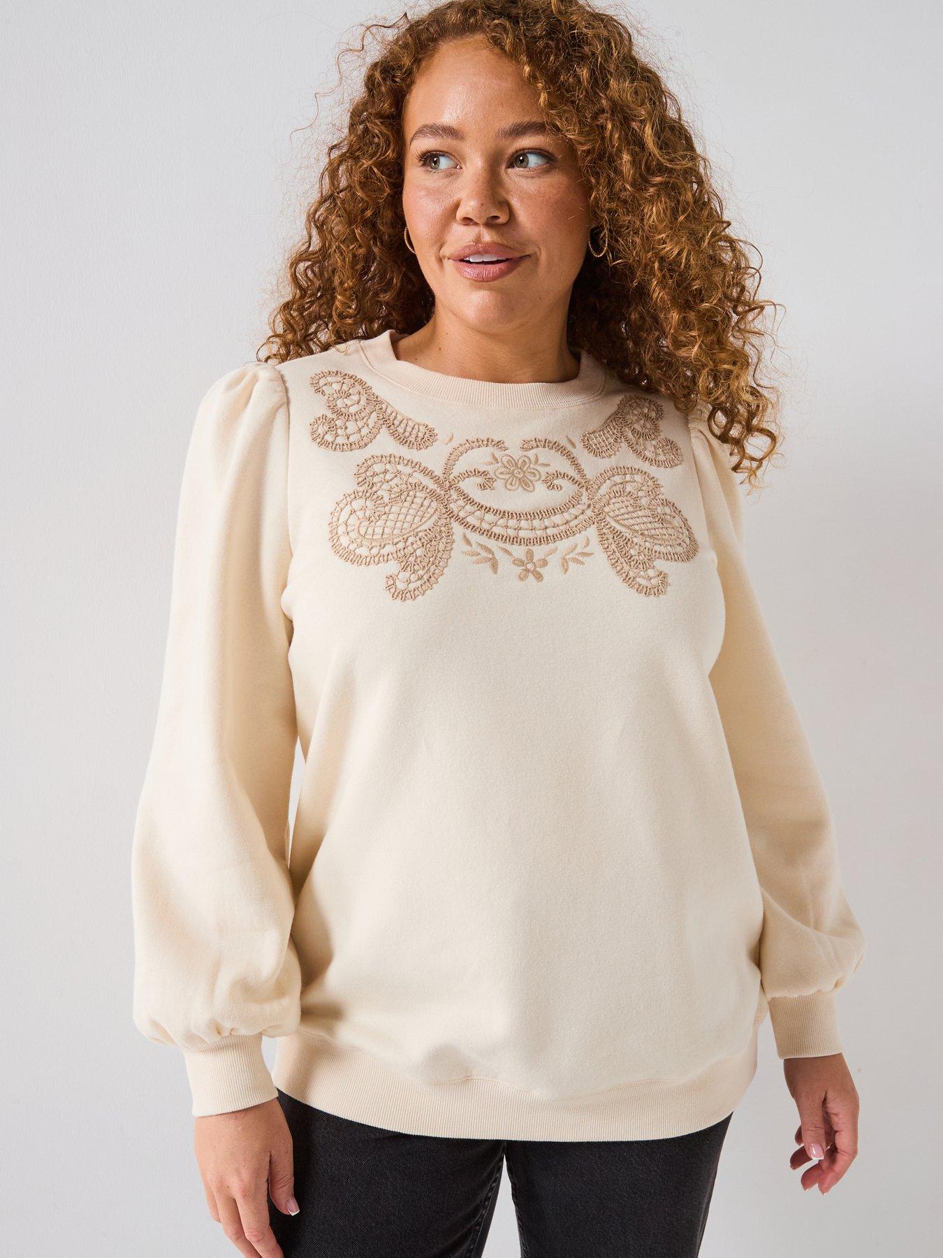 Image 1 of 5 of V by Very Curve Embroidered Sweatshirt - Cream