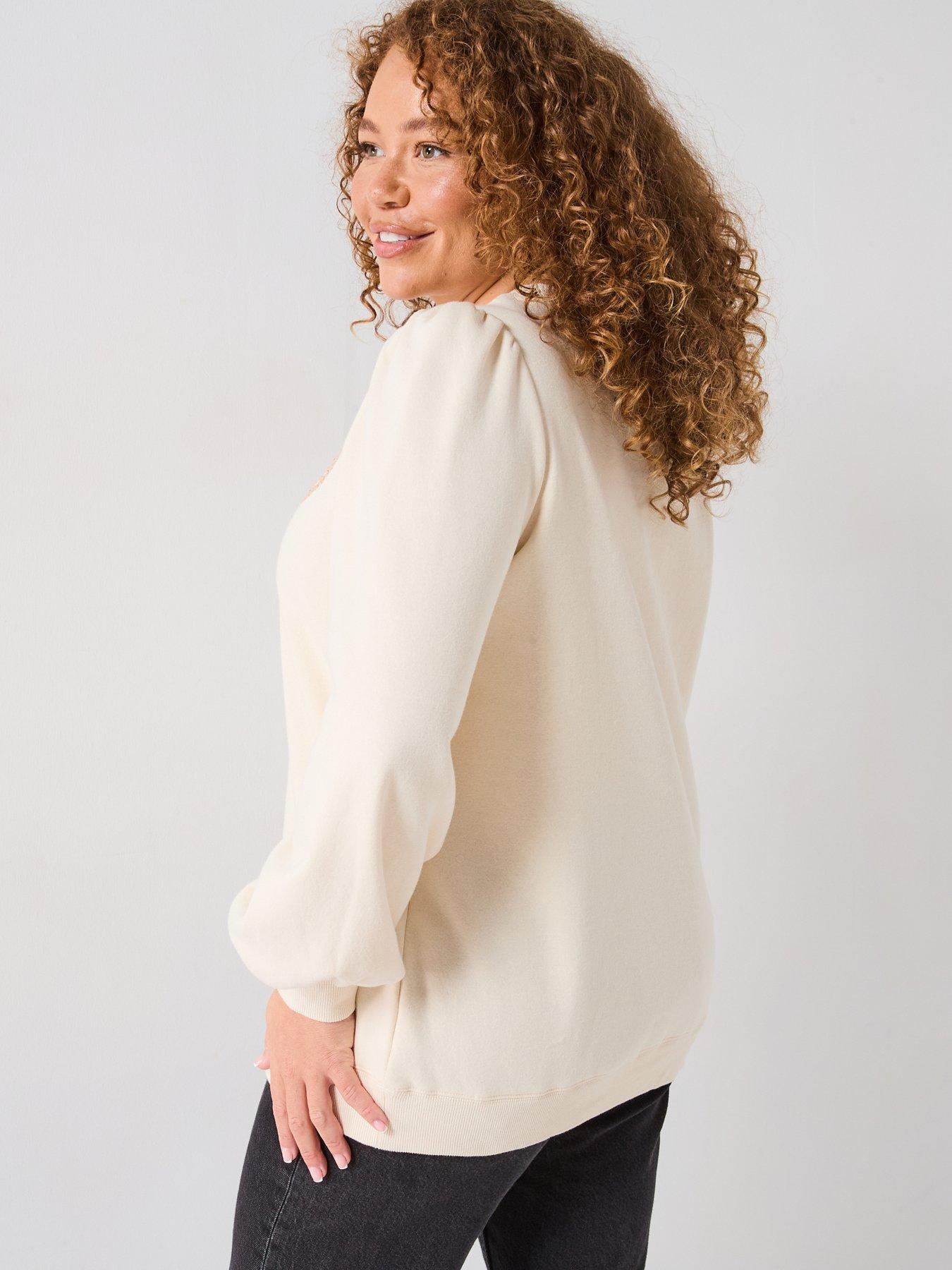 Image 2 of 5 of V by Very Curve Embroidered Sweatshirt - Cream