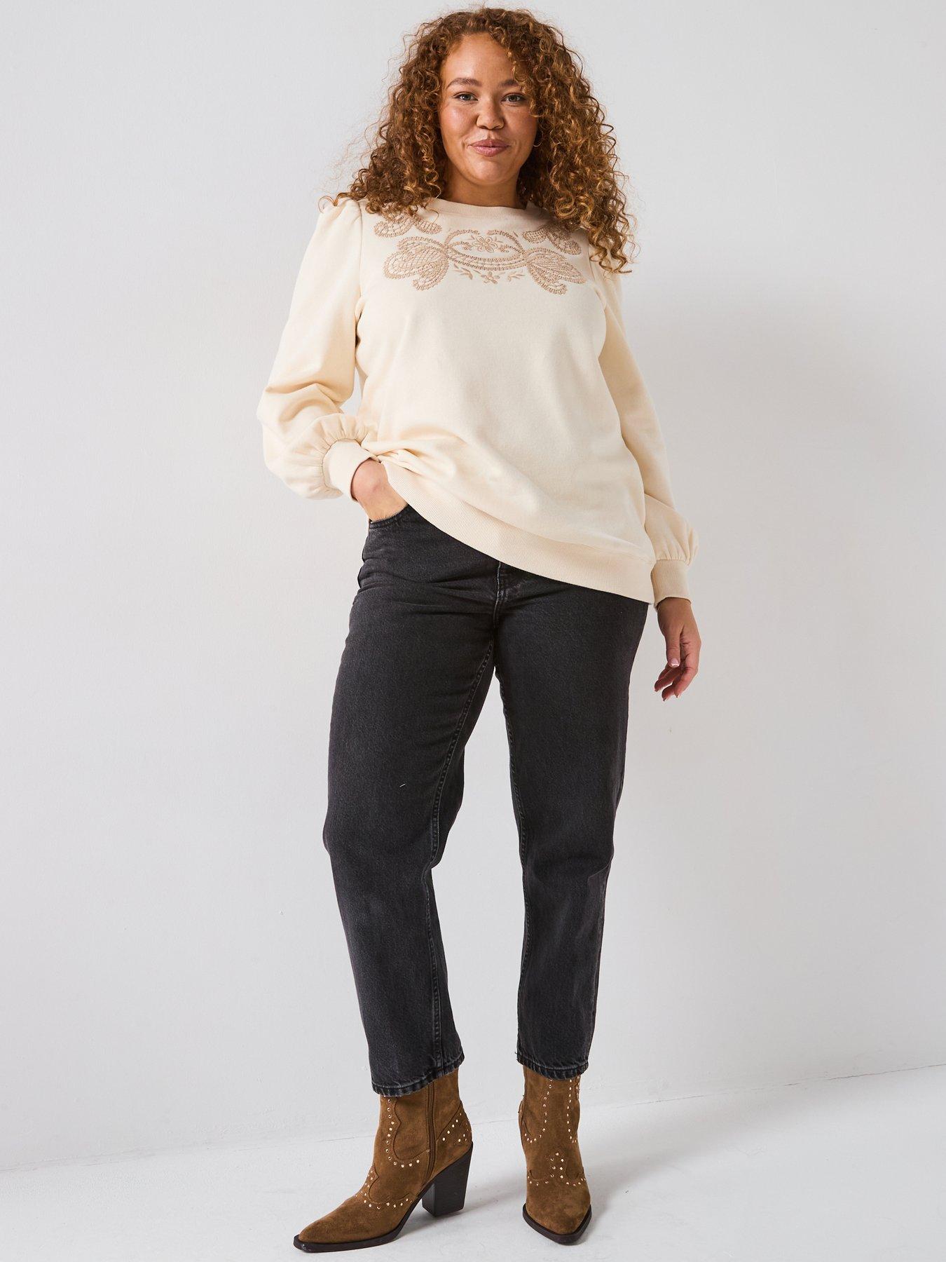 Image 3 of 5 of V by Very Curve Embroidered Sweatshirt - Cream