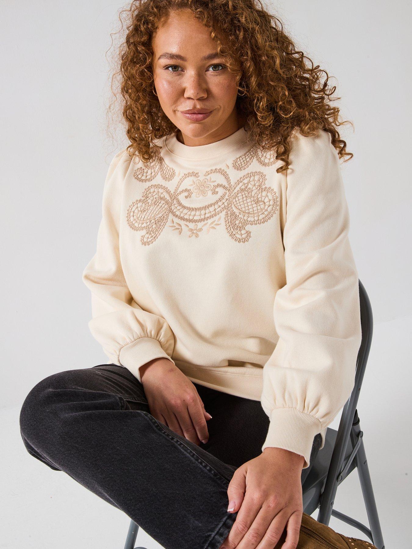 Image 4 of 5 of V by Very Curve Embroidered Sweatshirt - Cream