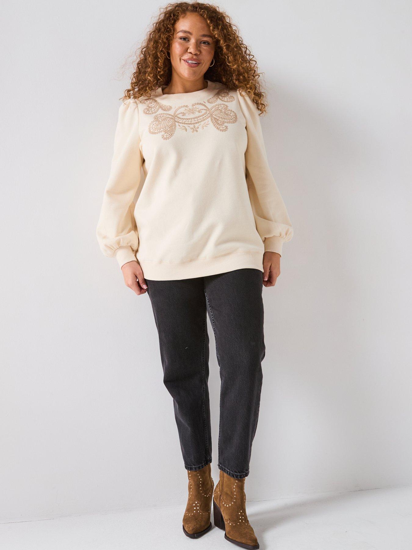 Image 5 of 5 of V by Very Curve Embroidered Sweatshirt - Cream