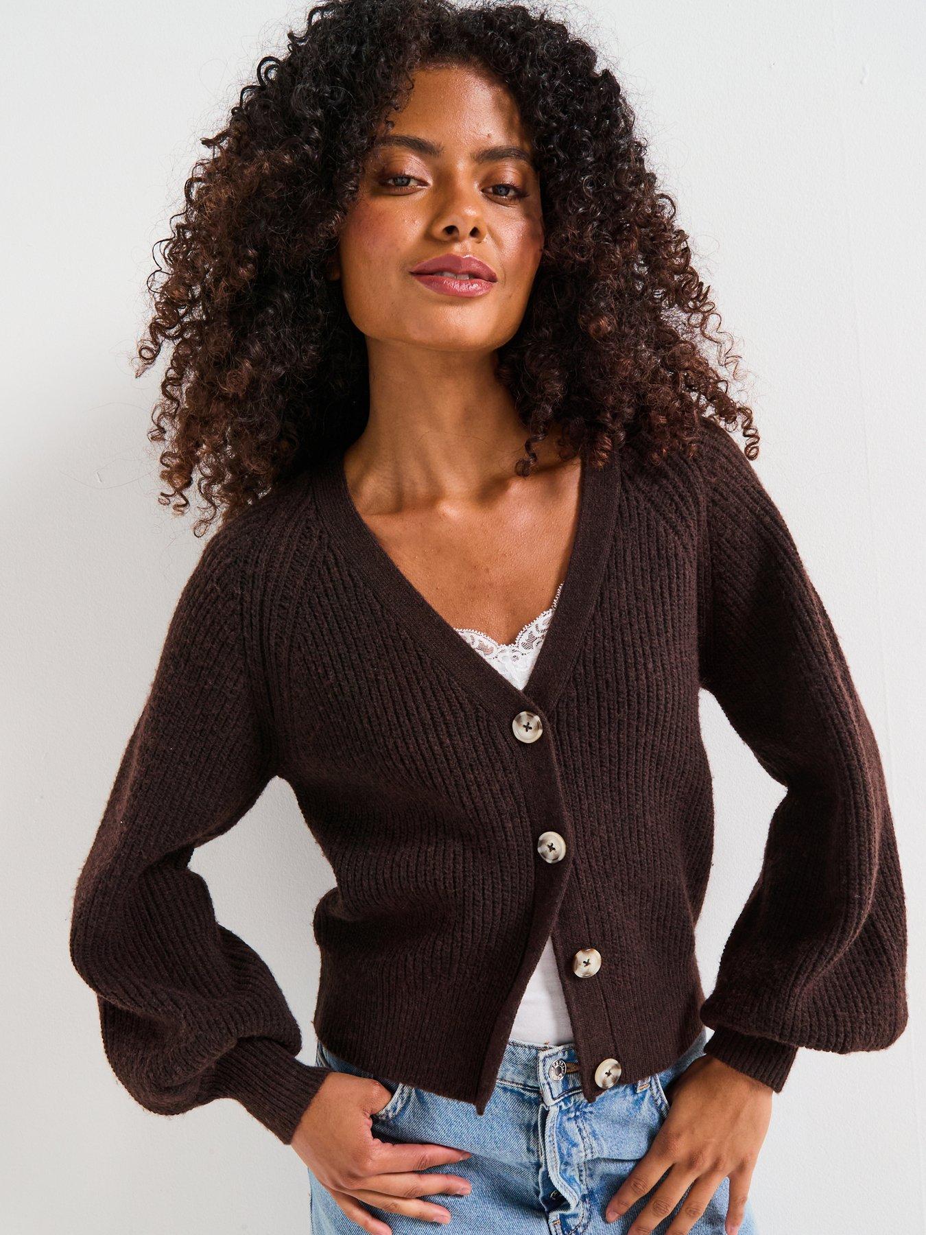 V by Very Timeless Yarn V Neck Cardigan - Chocolate