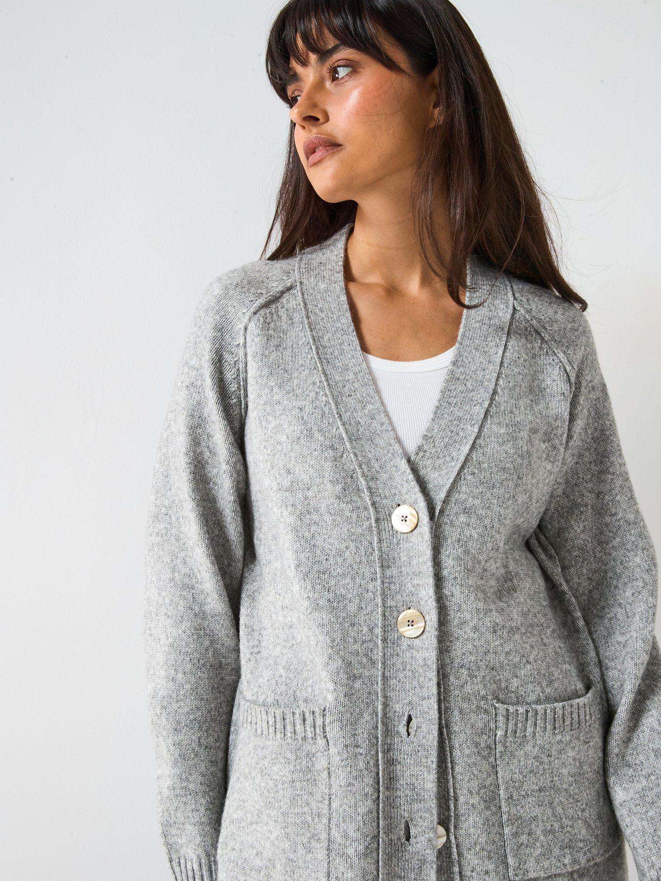V by Very Timeless Yarn Relaxed Longline Knitted Cardigan - Grey