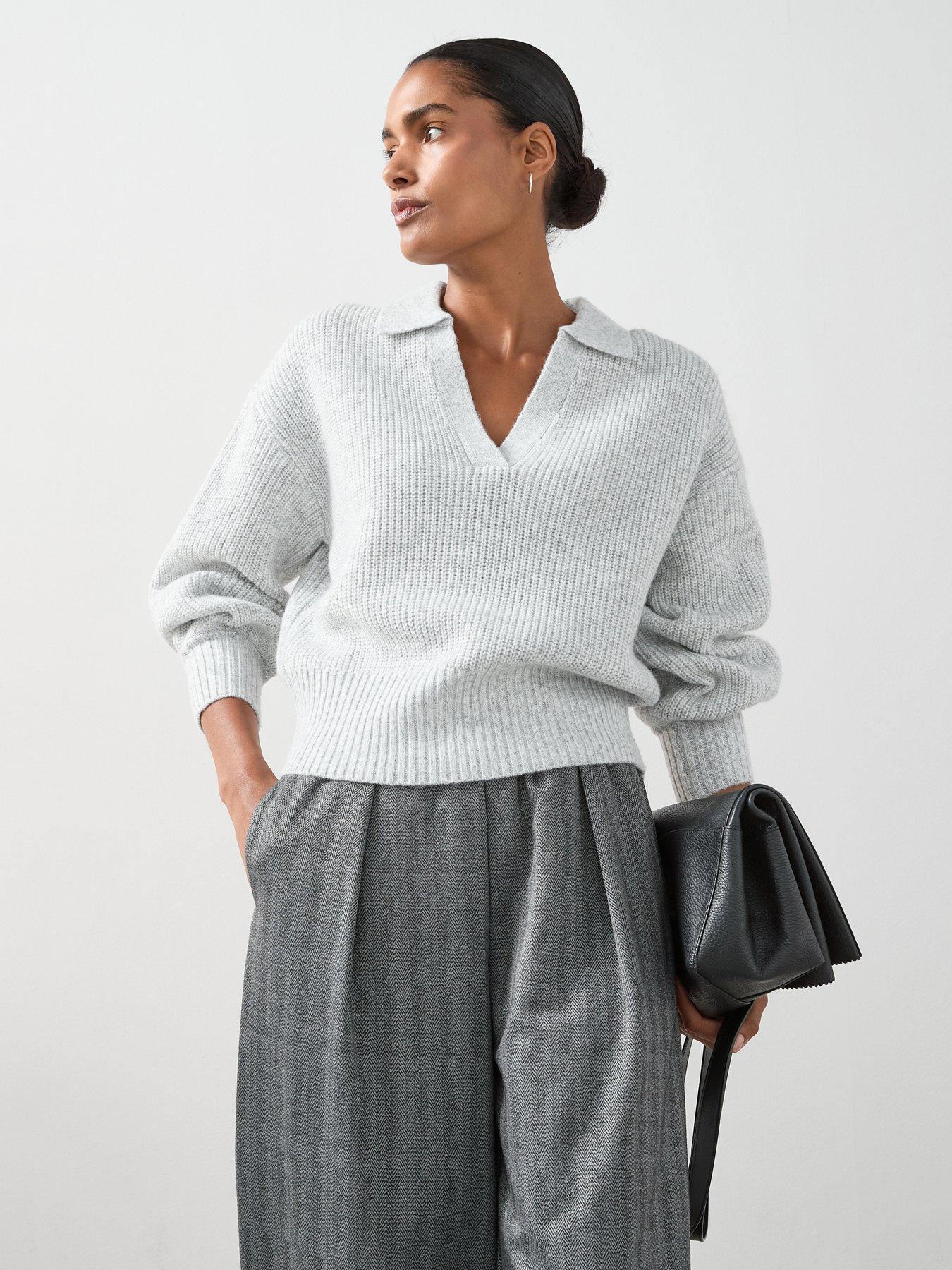 The Very Collection Collared Balloon Sleeve Jumper - Grey