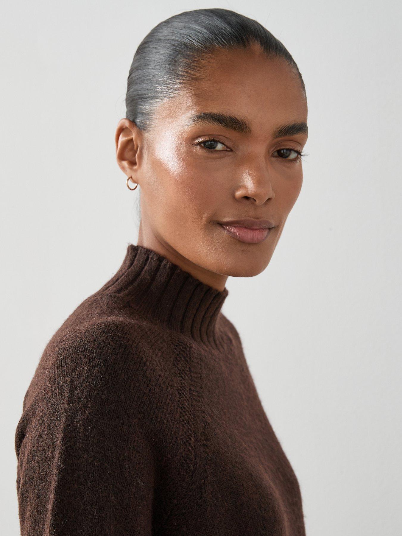 the-very-collection-timeless-yarn-longline-funnel-neck-jumper-brownoutfit