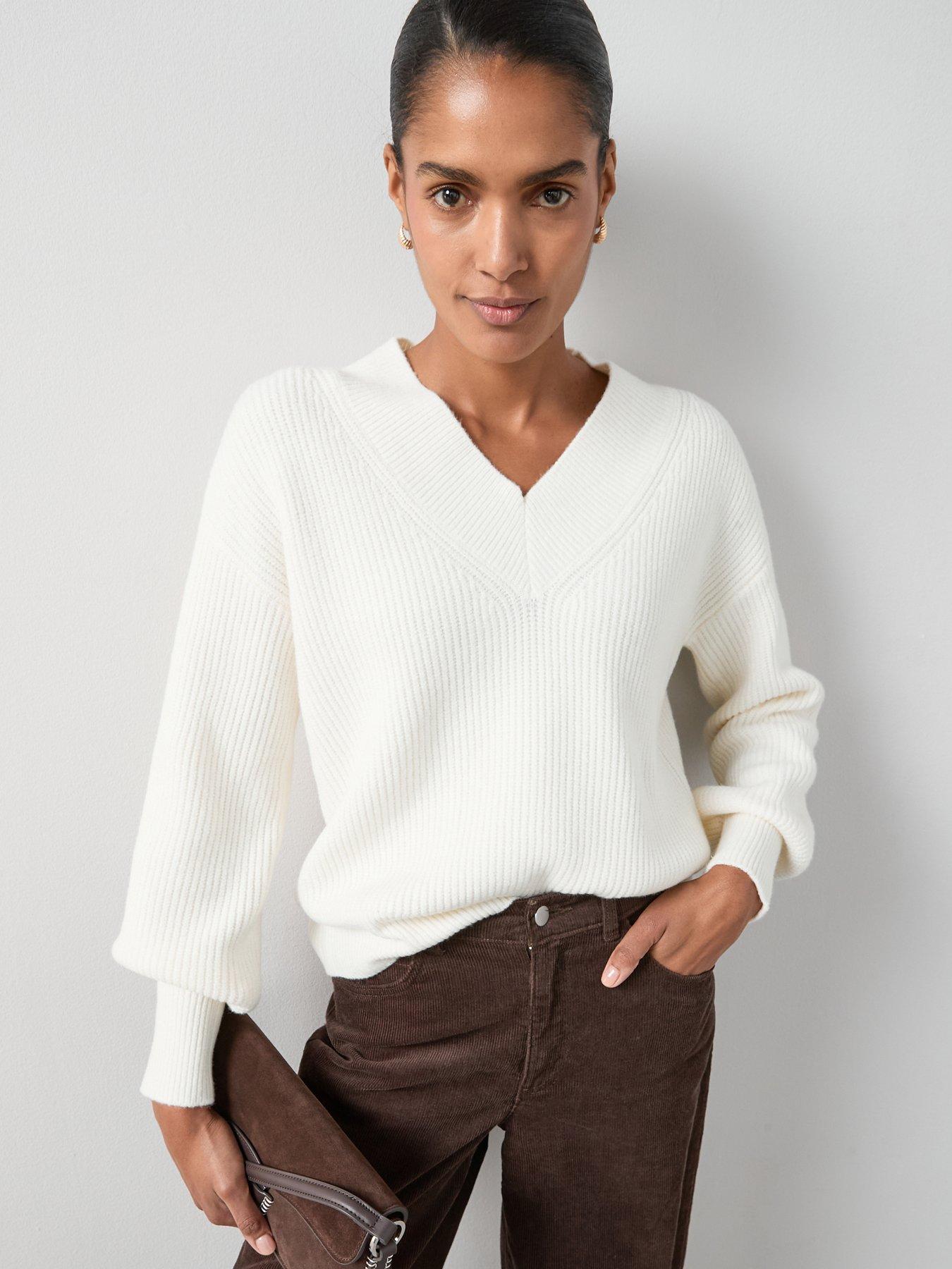 The Very Collection Cosy Yarn V Neck Jumper With Wool - Cream