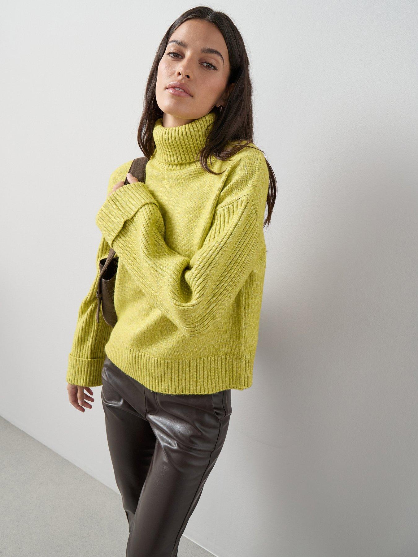 the-very-collection-timeless-yarn-roll-neck-turn-up-cuff-jumper-chartreuseoutfit