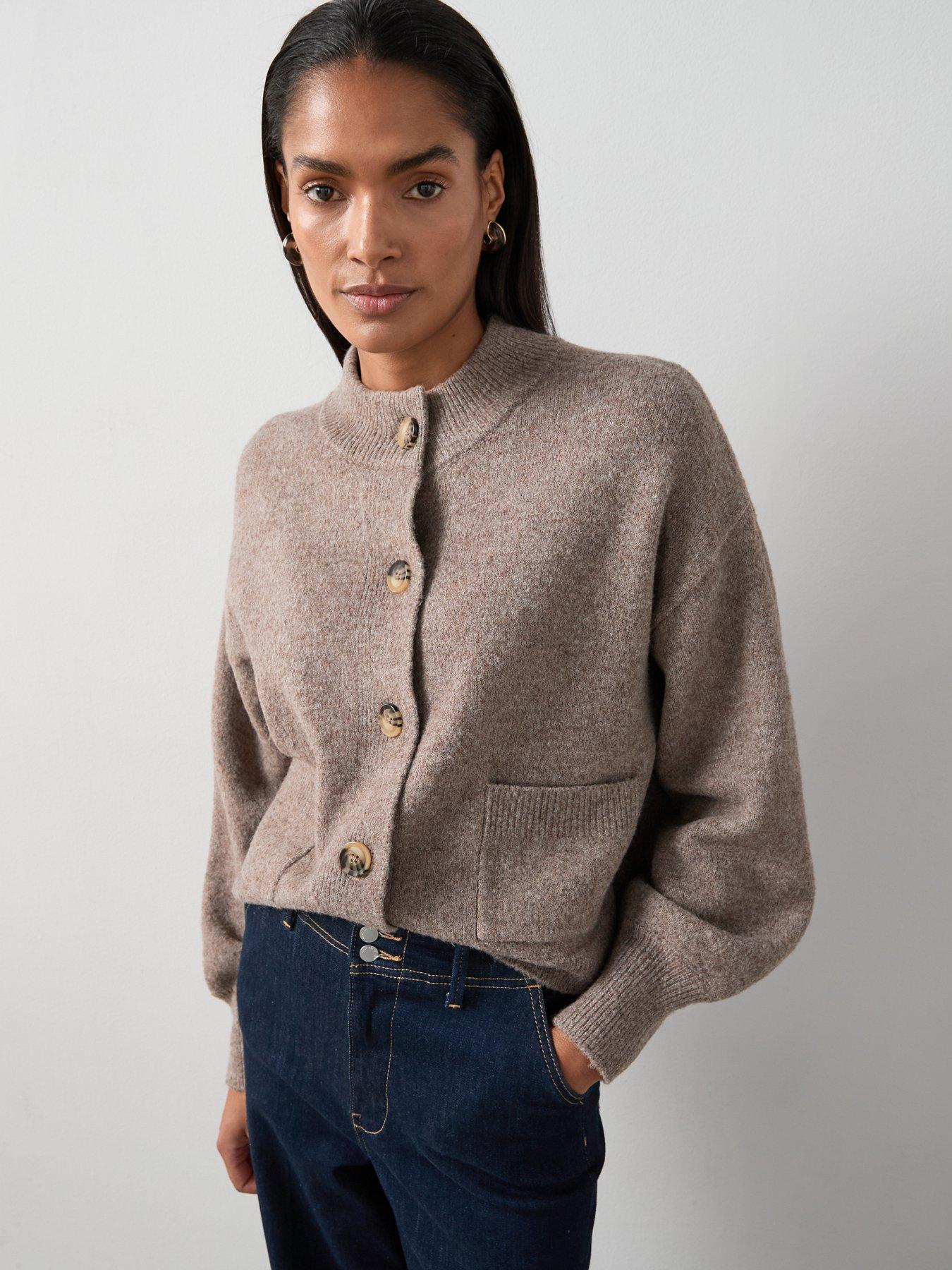 The Very Collection Style Yarn Crew Neck Cardigan With Wool - Brown