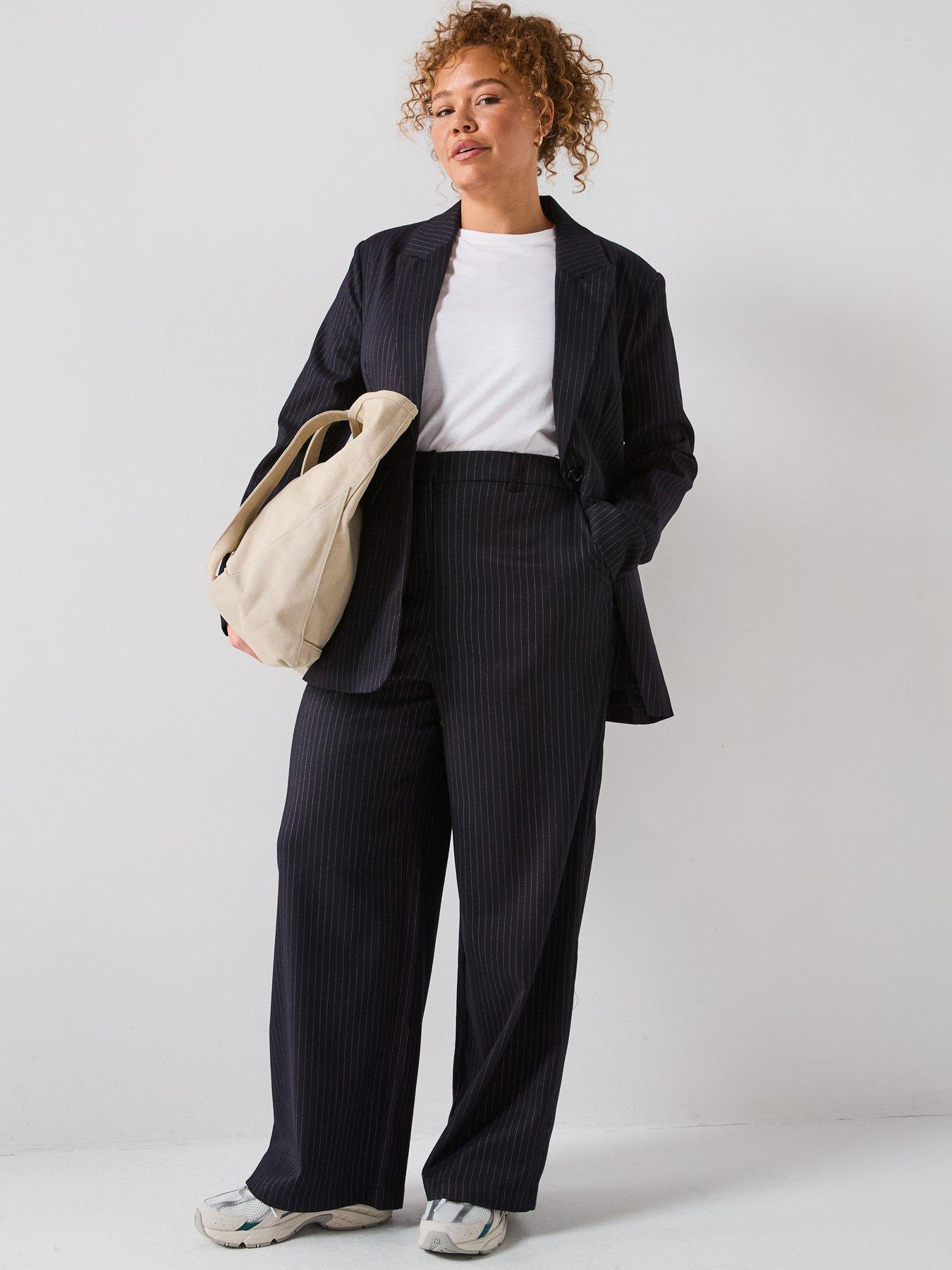 Image 3 of 6 of V by Very Curve Pinstripe Longline Blazer - Navy