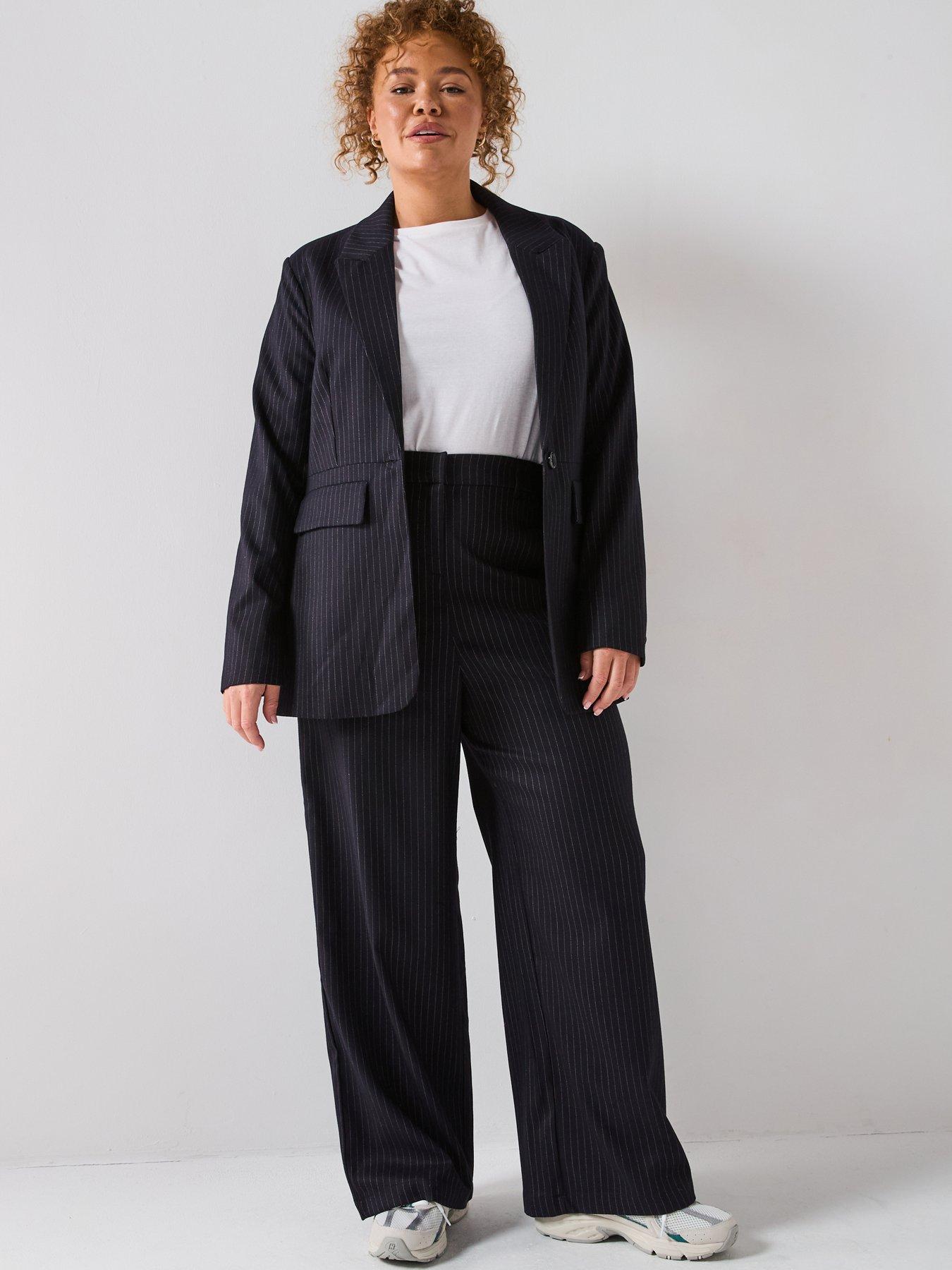 Image 6 of 6 of V by Very Curve Pinstripe Longline Blazer - Navy