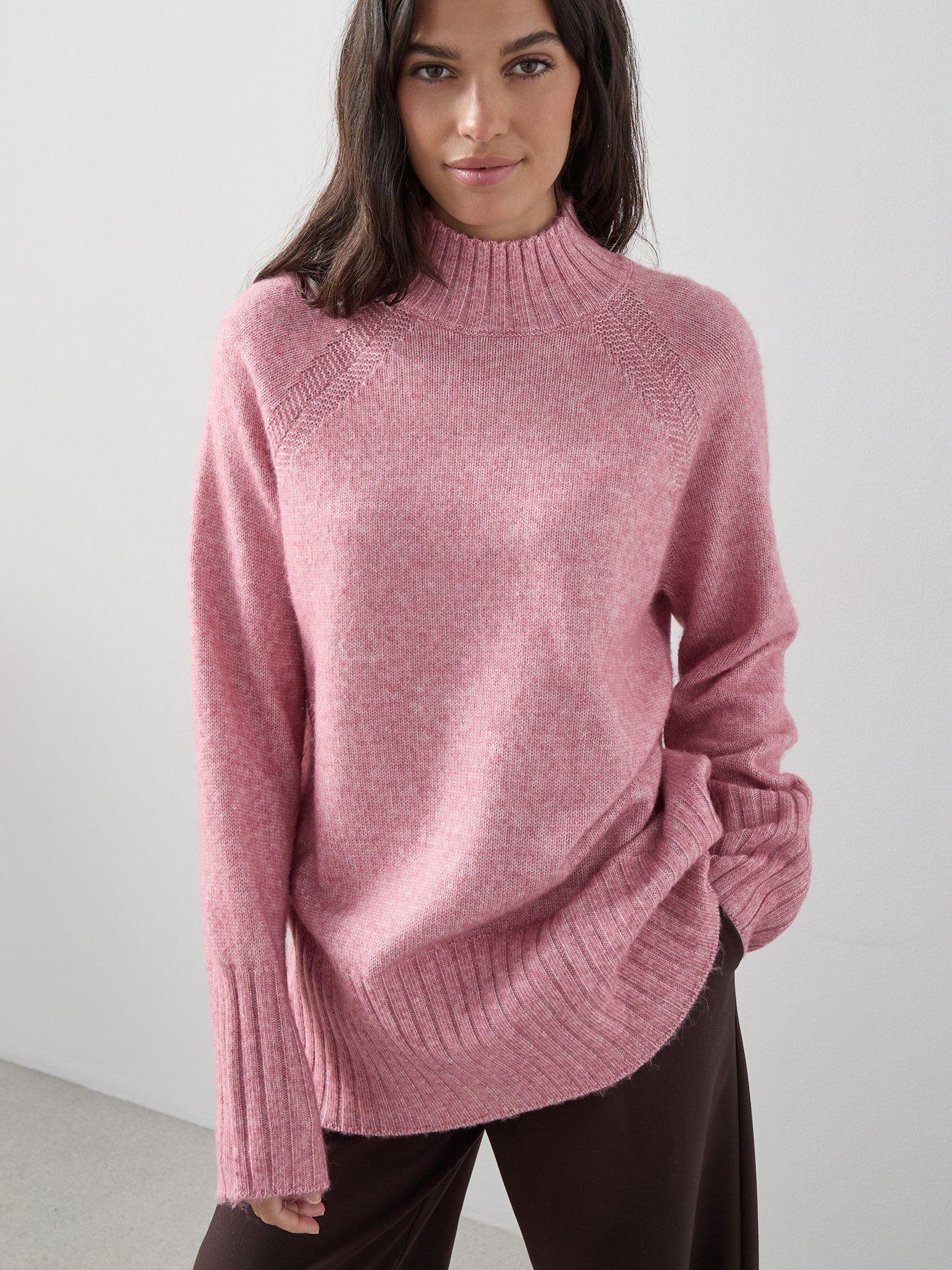 Image 1 of 7 of The Very Collection Timeless Yarn Longline Funnel Neck Jumper - Pink