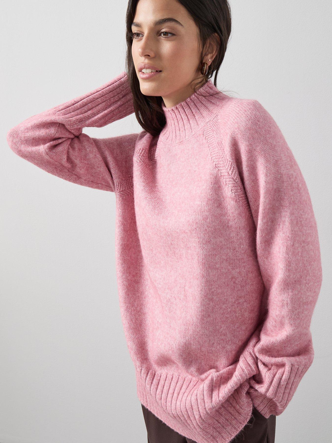 Image 4 of 7 of The Very Collection Timeless Yarn Longline Funnel Neck Jumper - Pink