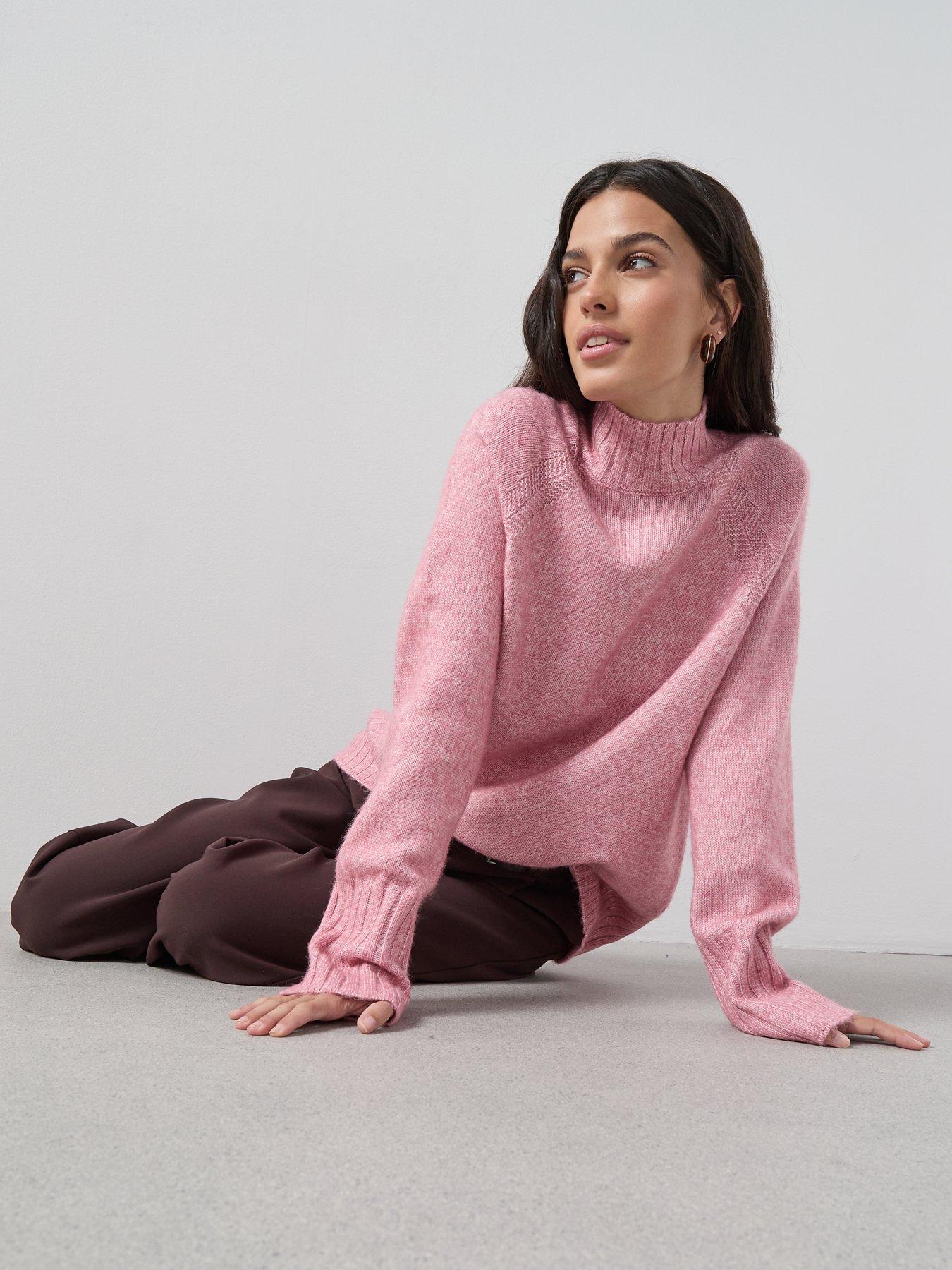 Image 6 of 7 of The Very Collection Timeless Yarn Longline Funnel Neck Jumper - Pink