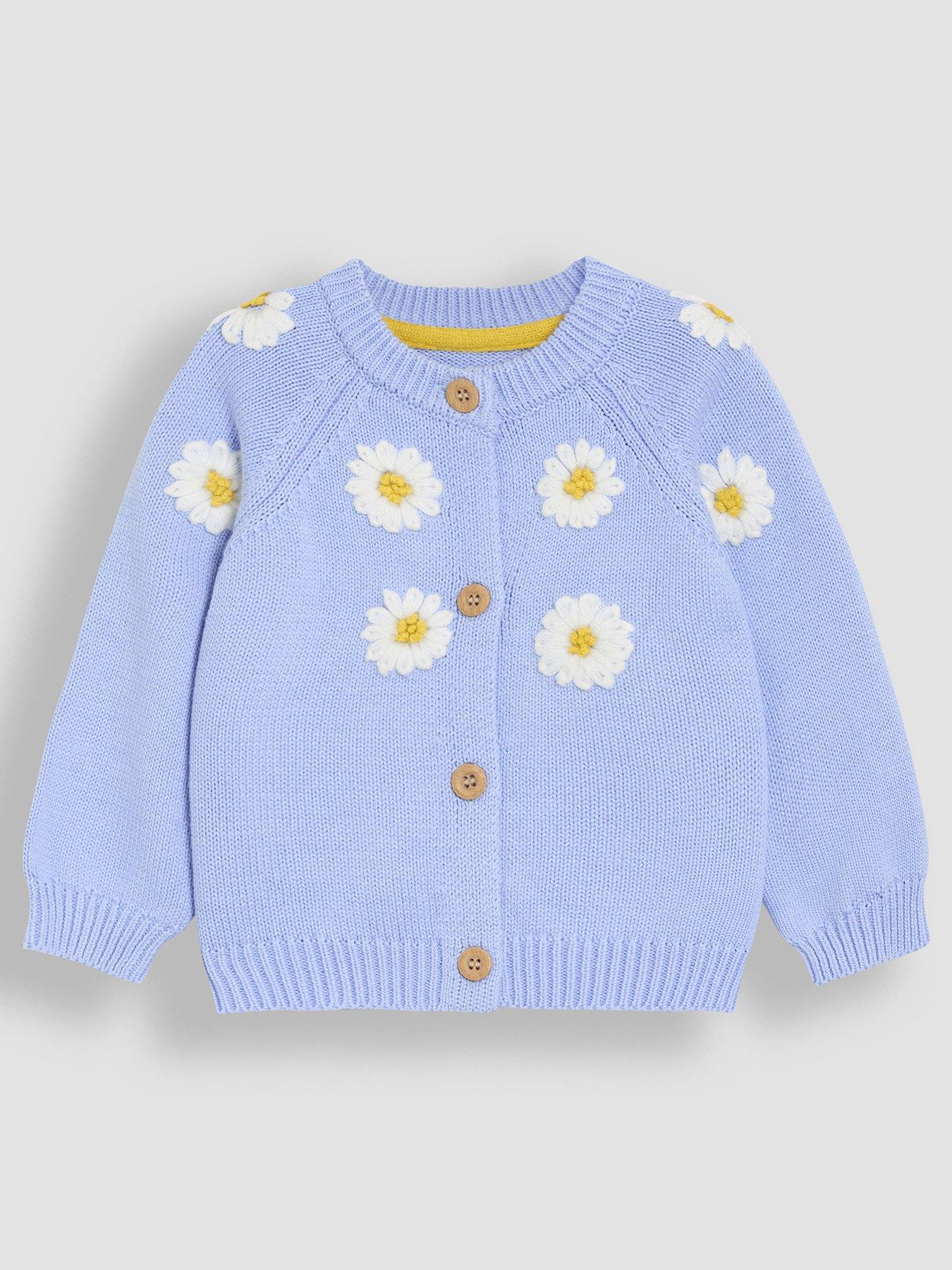 Image 1 of 3 of JoJo Maman Bebe Girls Floral Embroidered Cardigan - Blue