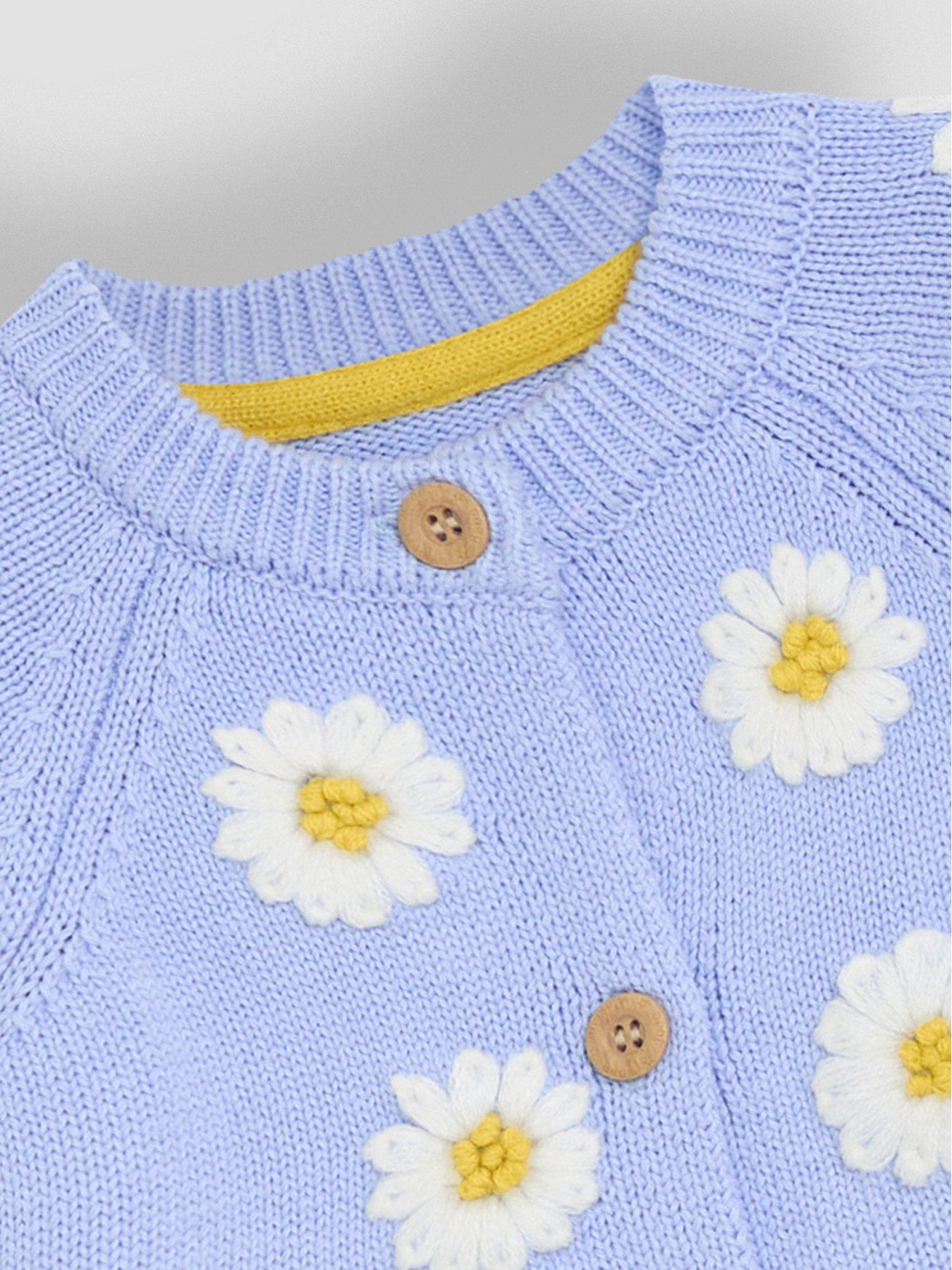 Image 2 of 3 of JoJo Maman Bebe Girls Floral Embroidered Cardigan - Blue