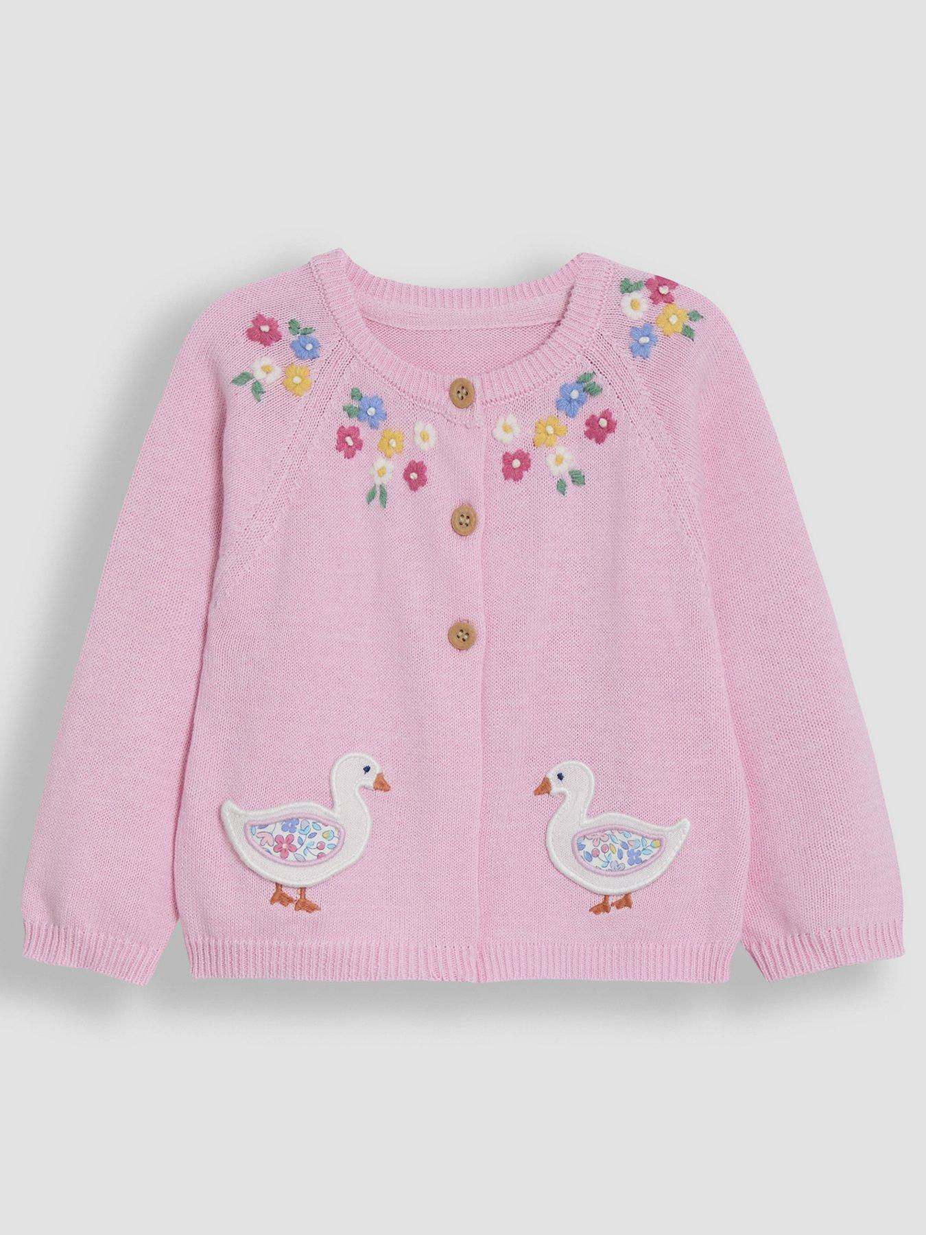 Image of JoJo Maman Bebe Girls Duck Applique Pocket Cardigan - Pink