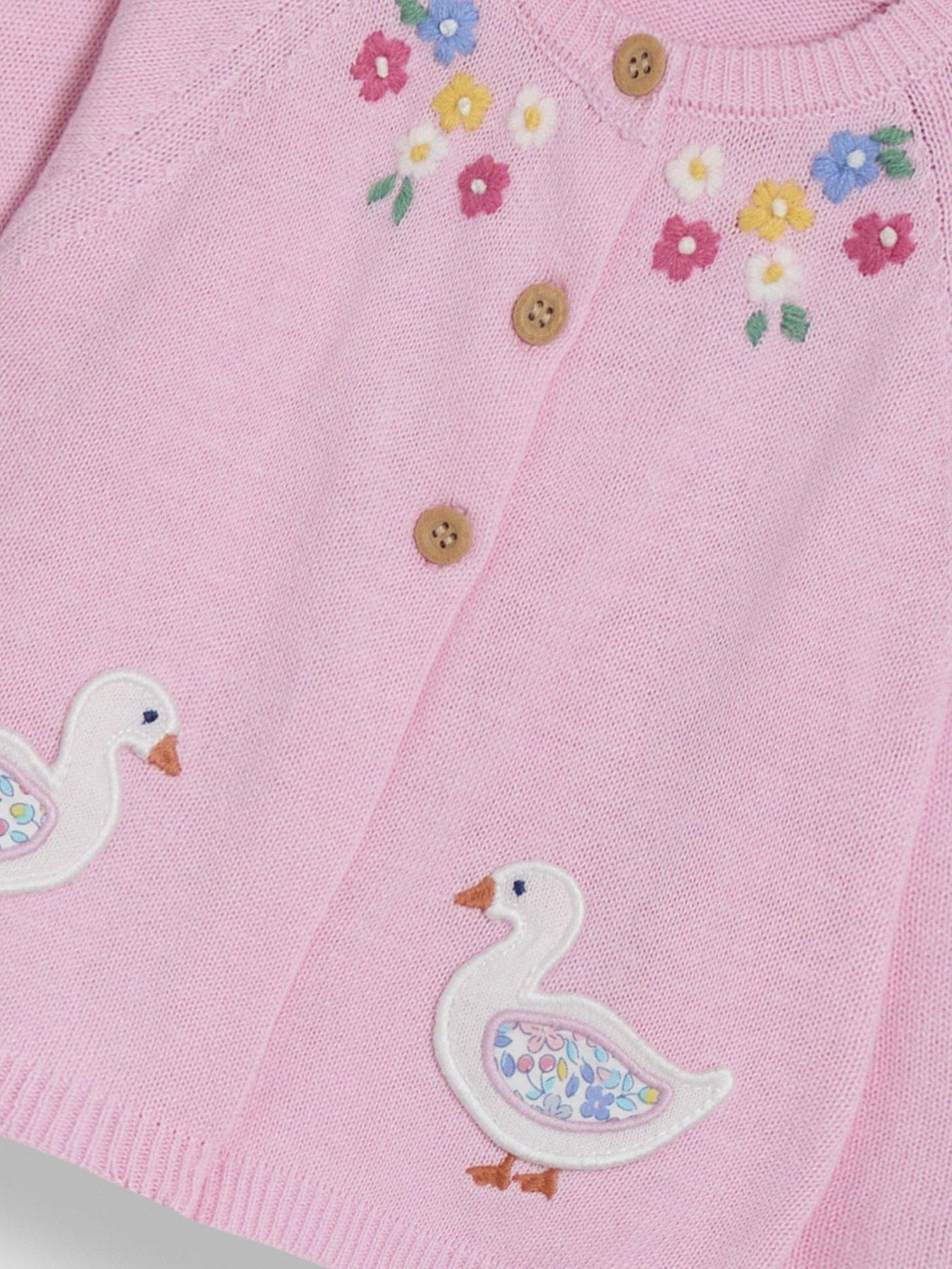 Image 2 of 3 of JoJo Maman Bebe Girls Duck Applique Pocket Cardigan - Pink