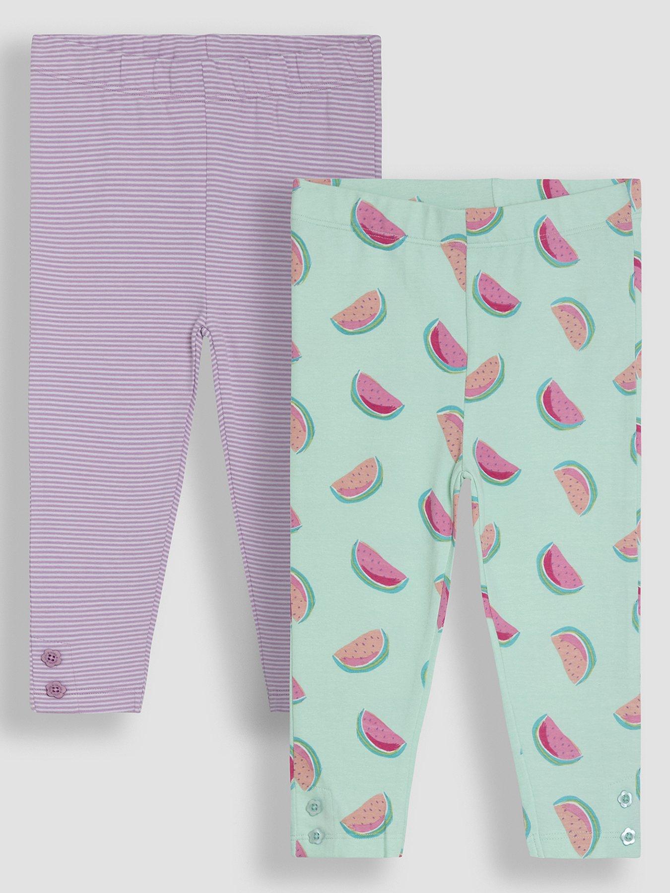 JoJo Maman Bebe Girls 2-Pack Watermelon/Stripe Leggings - Green