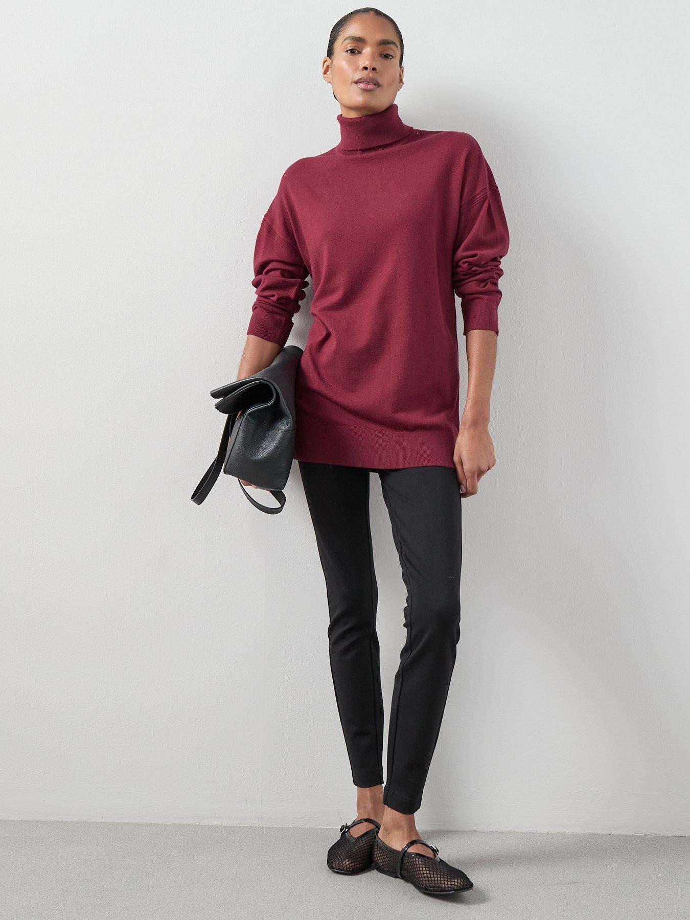 The Very Collection Classic Comfort Longline Roll Neck Jumper - Burgundy
