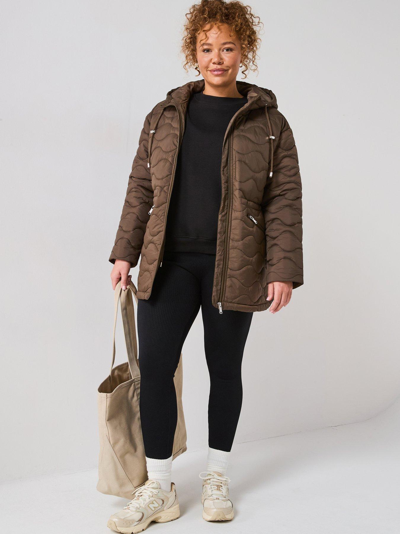 V by Very Curve Quilted Cinched Waist Jacket - Khaki