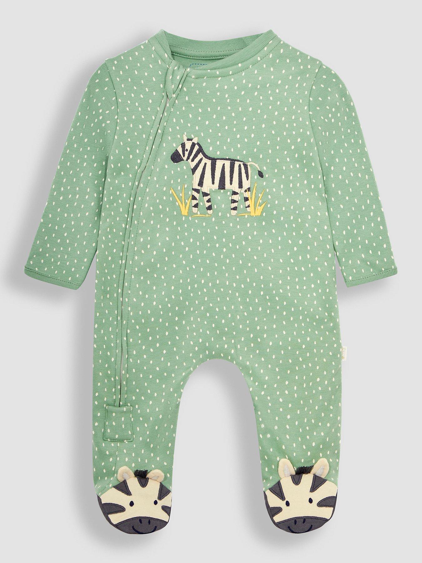 undefined Baby Unisex Zebra Applique Zip Sleepsuit - Green