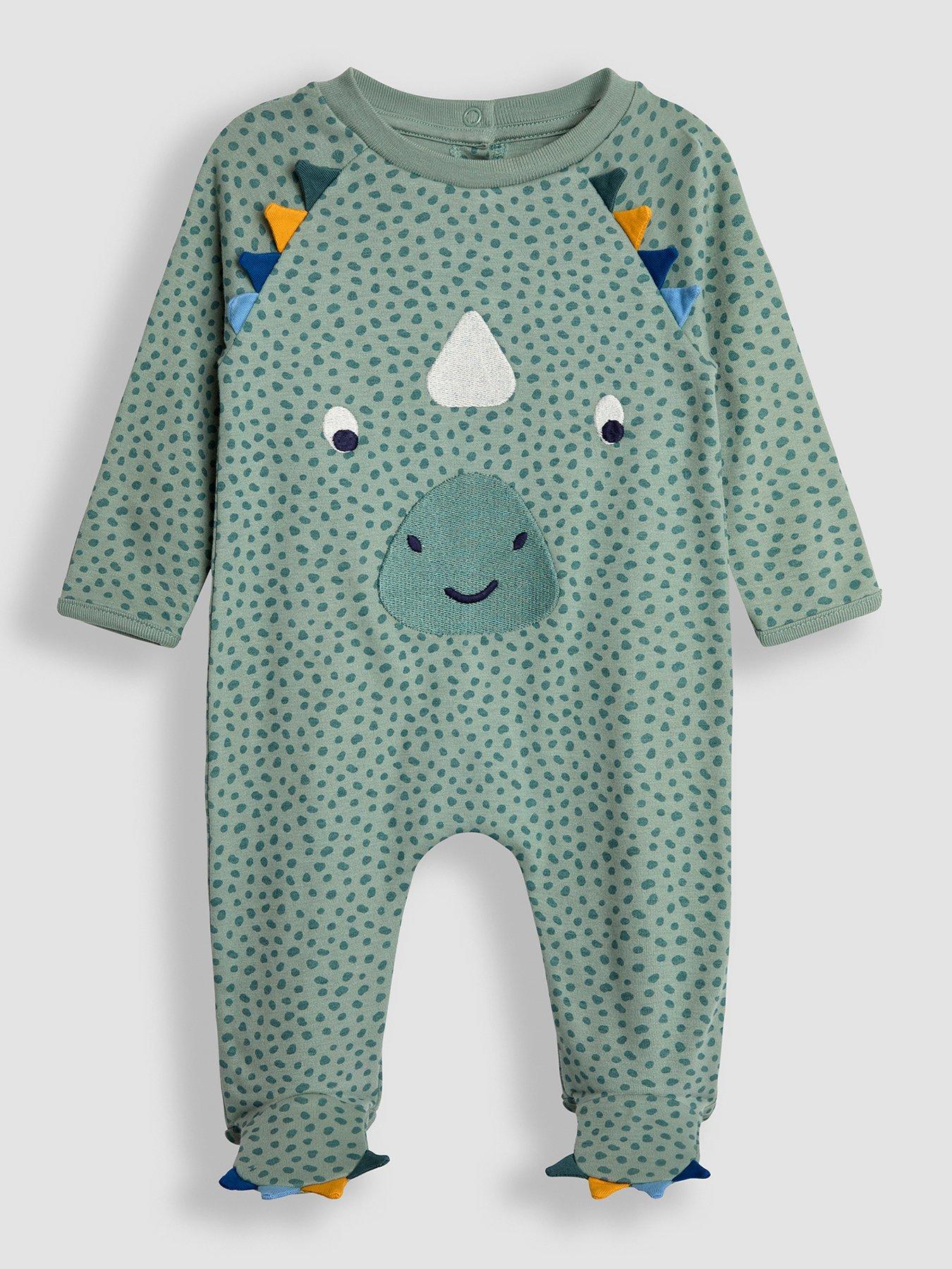Image of JoJo Maman Bebe Baby Unisex Dino Applique Sleepsuit - Green