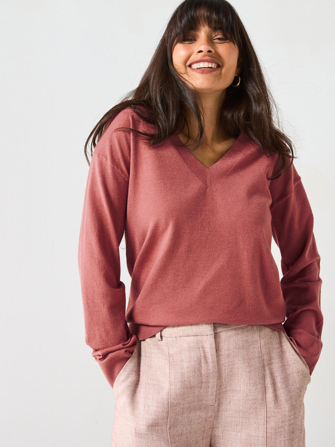 V by Very Classic Comfort V Neck Jumper - Pink