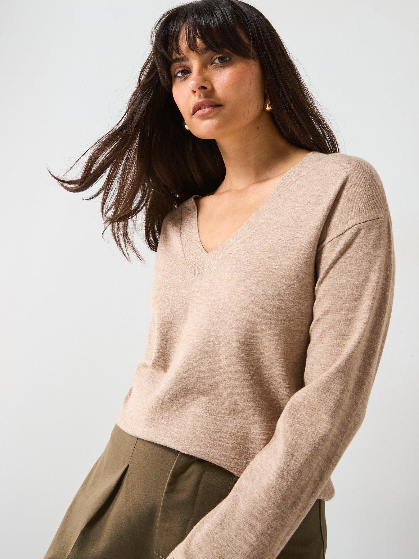 Image 5 of 5 of V by Very Classic Comfort V Neck Jumper - Neutral