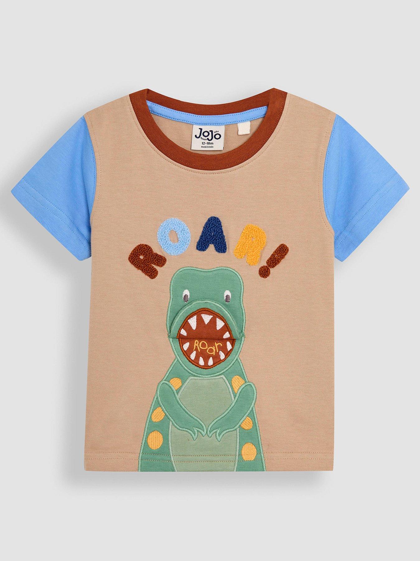 Image of JoJo Maman Bebe Boys Roar Applique Interactive T-Shirt - Beige