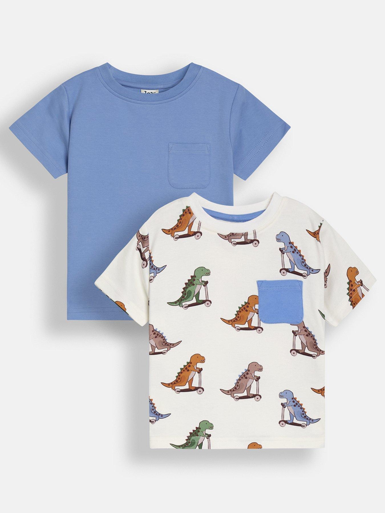 Image of JoJo Maman Bebe Boys 2-Pack Scooting Dino Print  &  Plain T-Shirts - Beige