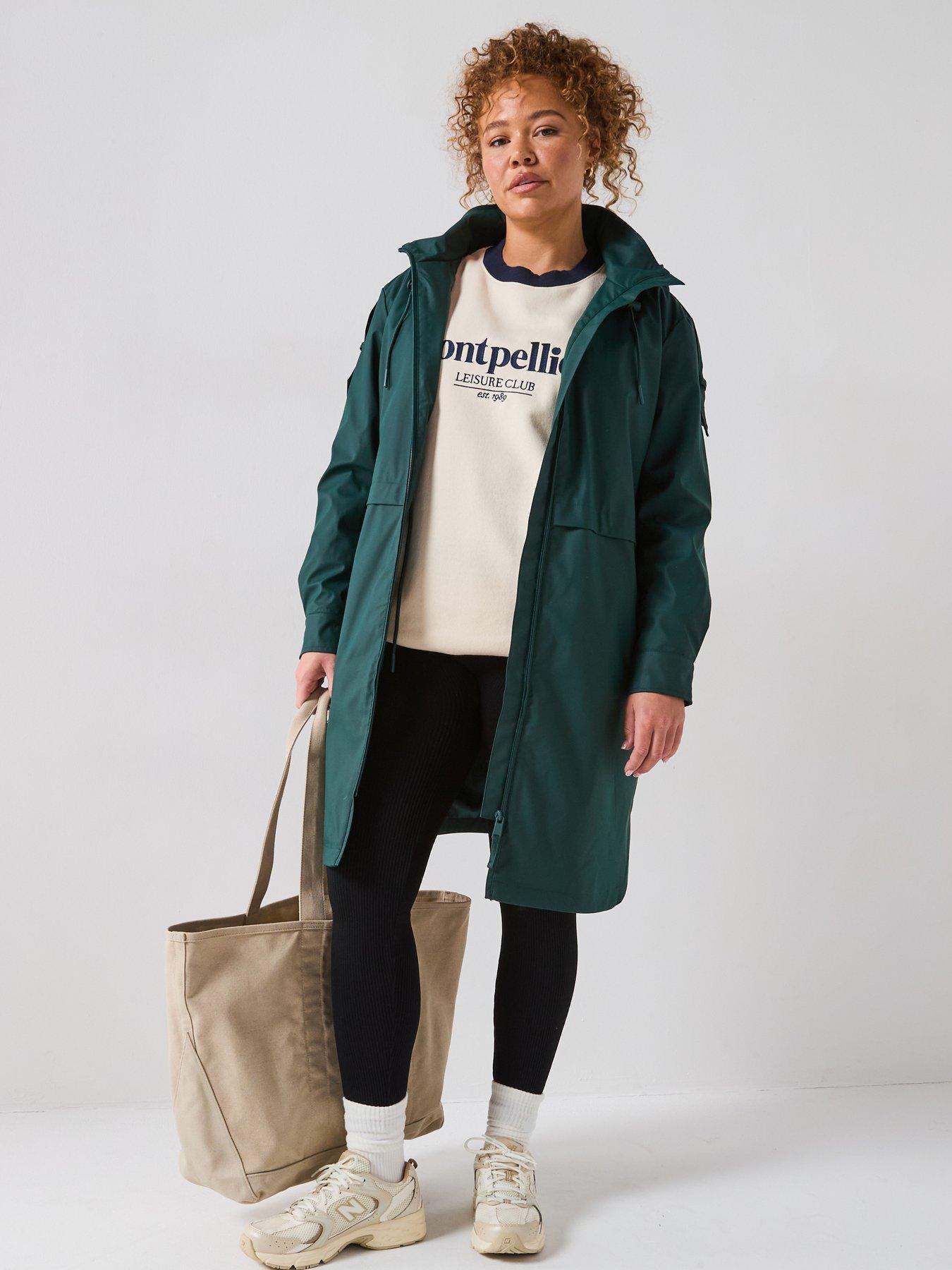 V by Very Curve Rubberised Hooded Rain Mac - Dark Green