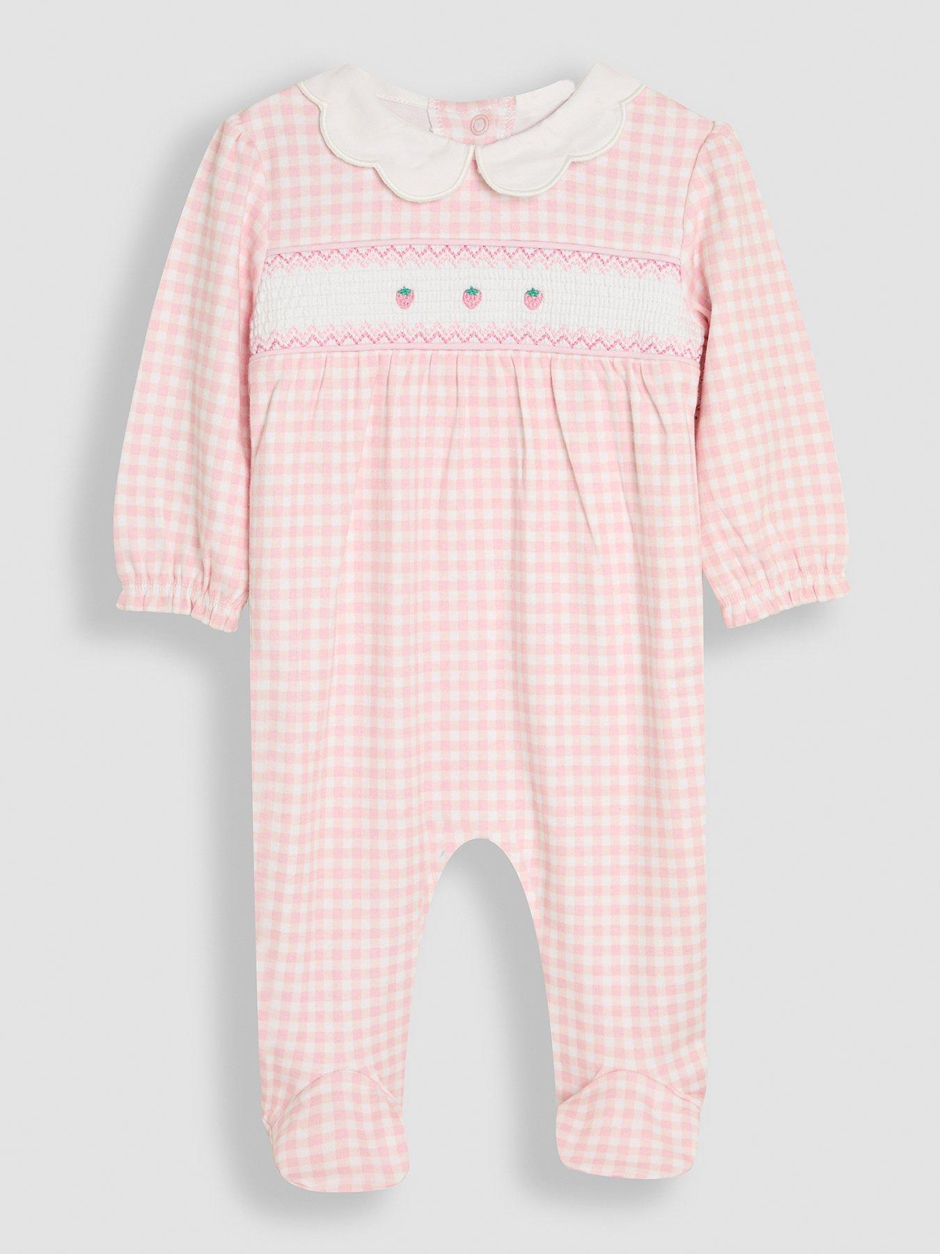 undefined Baby Girls Strawberry Smocked Sleepsuit - Pink