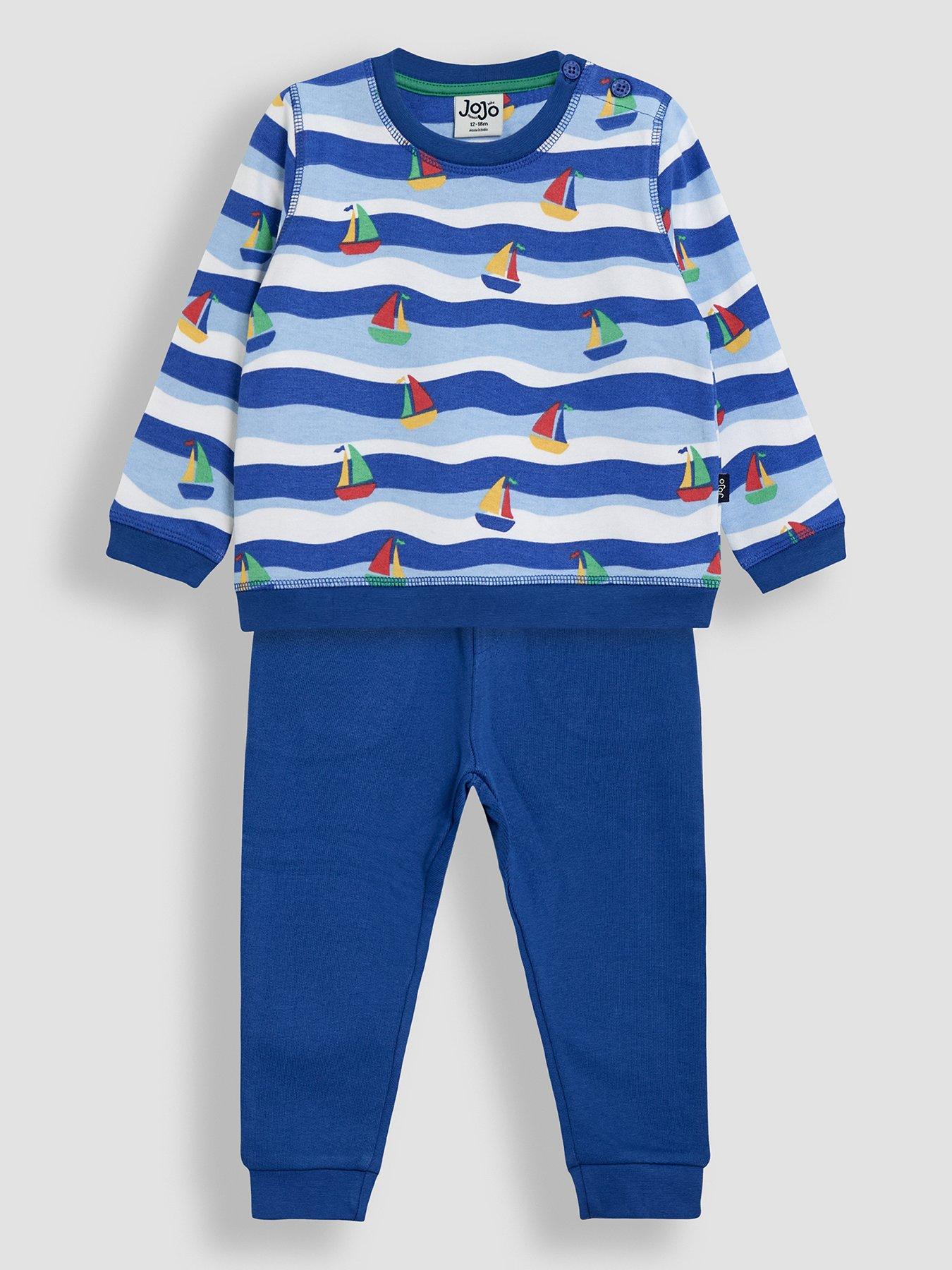 Image of JoJo Maman Bebe Boys 2-piece Sailboat Print Sweatshirt & Jogger Set - Blue
