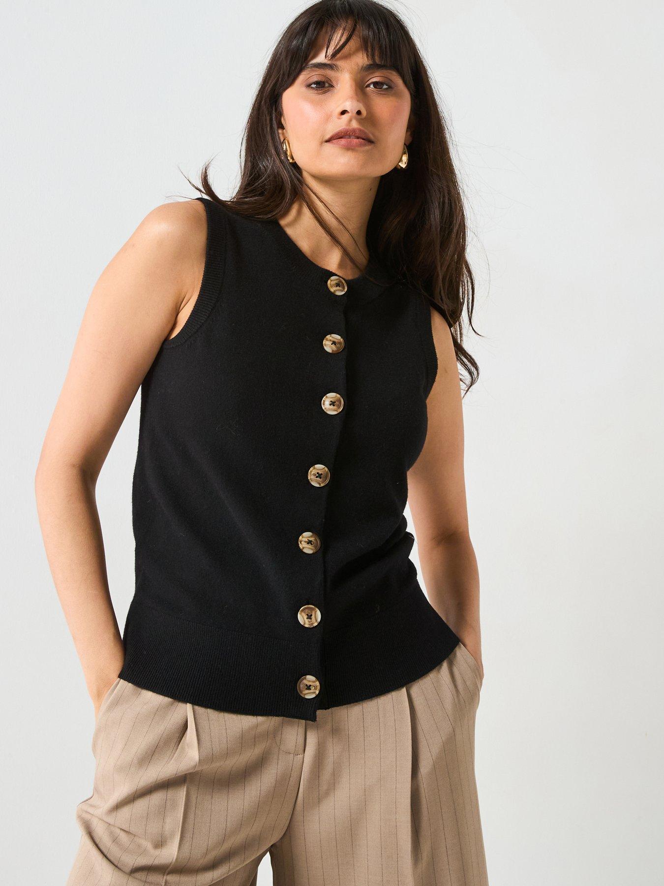 V by Very Classic Comfort Button Through Sleeveless Tank - Black