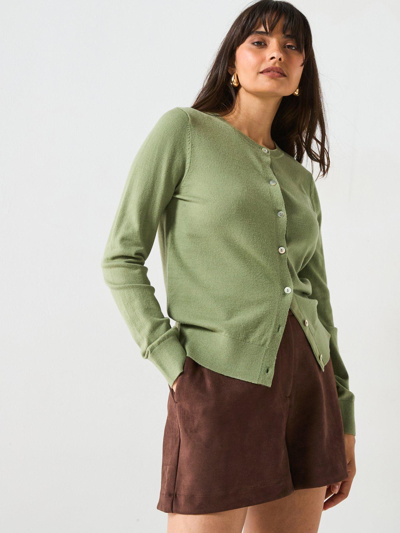 V by Very Classic Comfort Crew Neck Cardigan - Sage Green