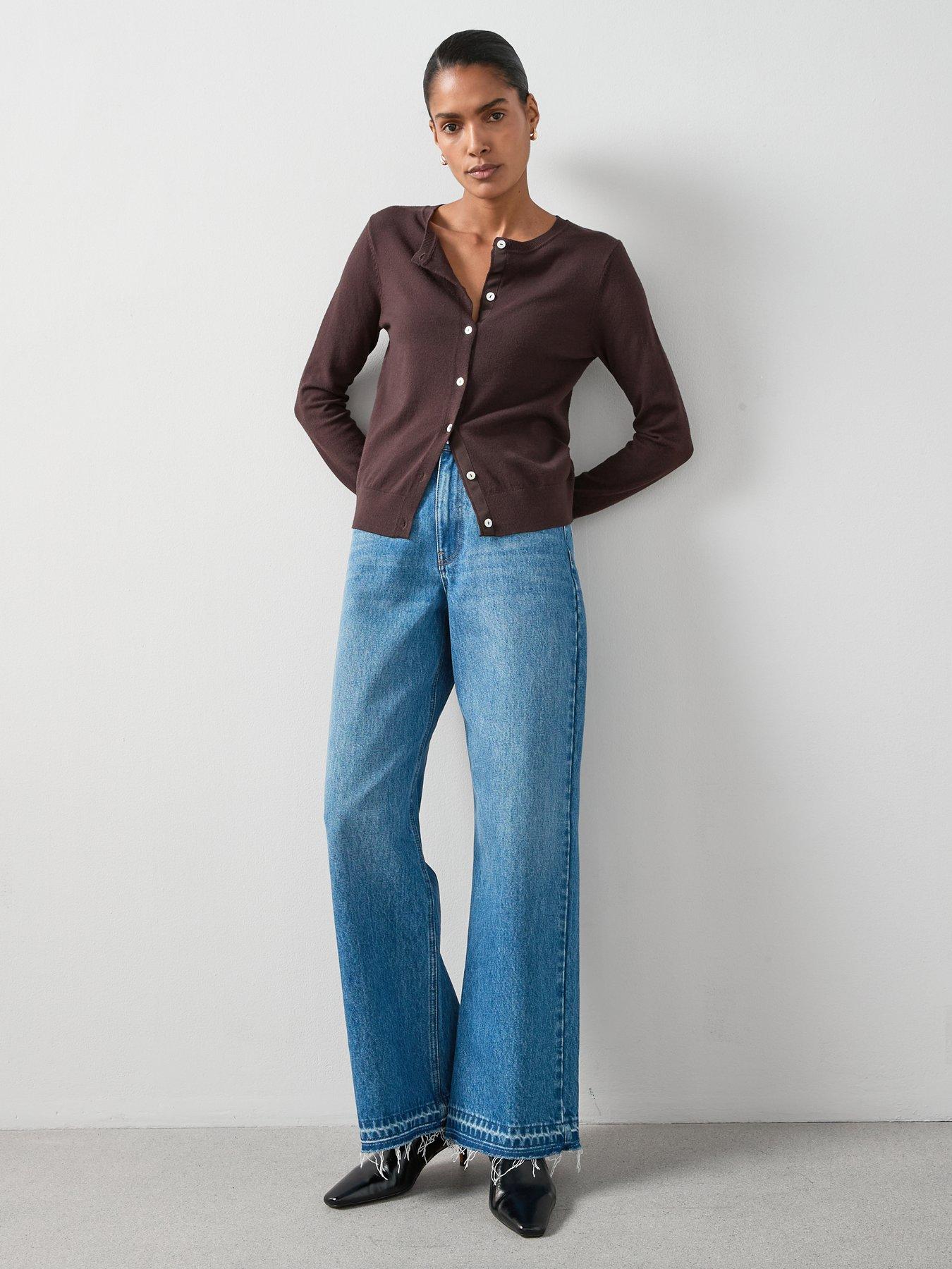 Image 6 of 7 of The Very Collection Classic Comfort Crew Neck Cardigan - Chocolate