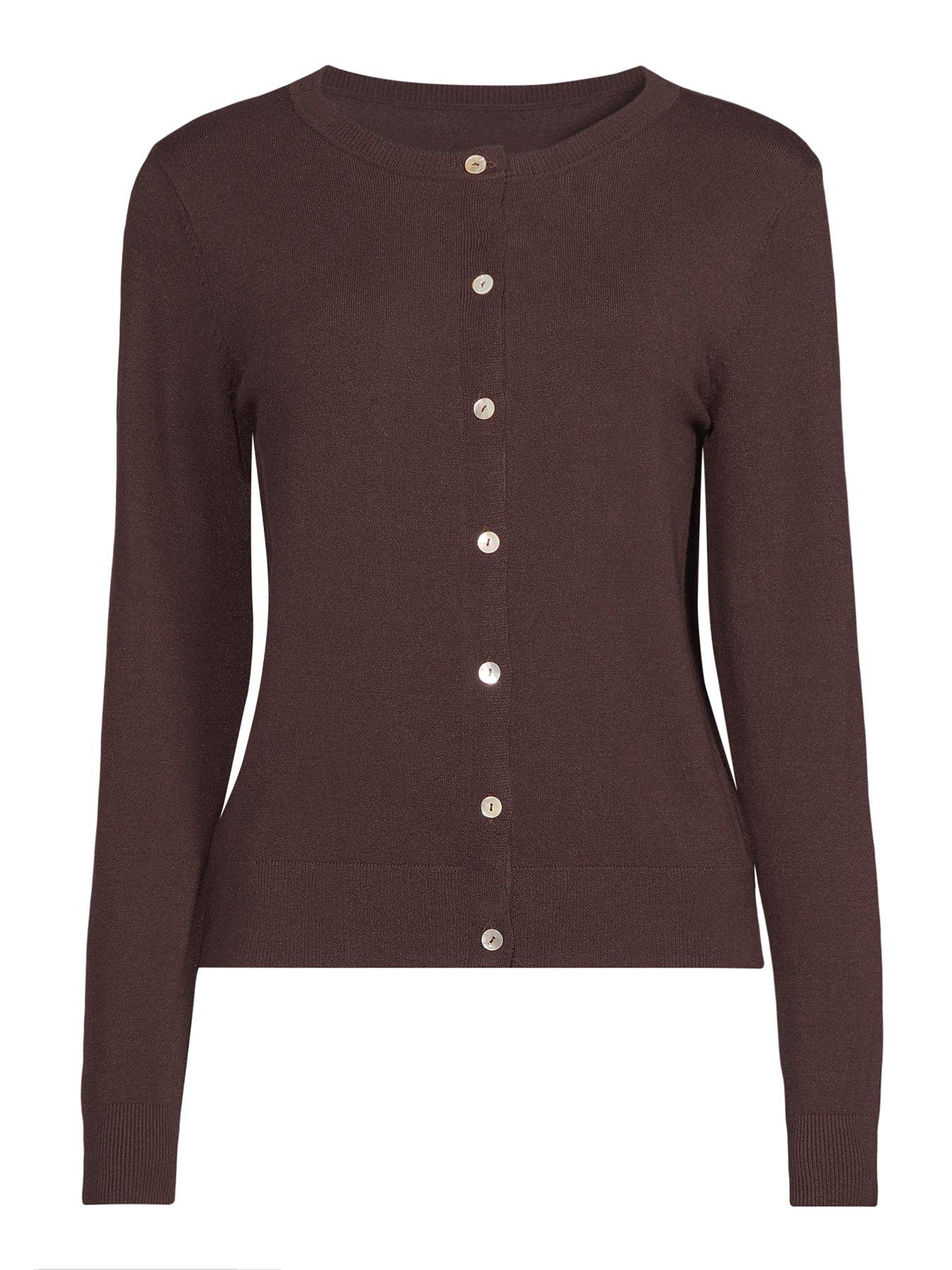 Image 7 of 7 of The Very Collection Classic Comfort Crew Neck Cardigan - Chocolate