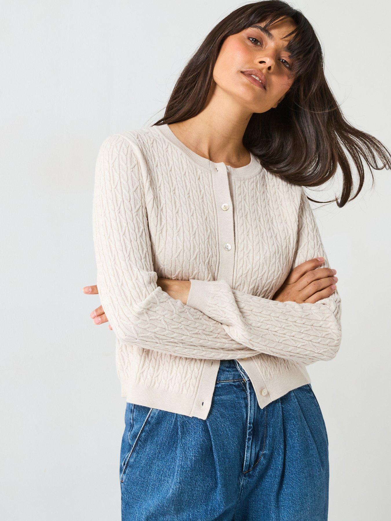 V by Very Classic Comfort Crew Neck Cable Cardigan - Cream