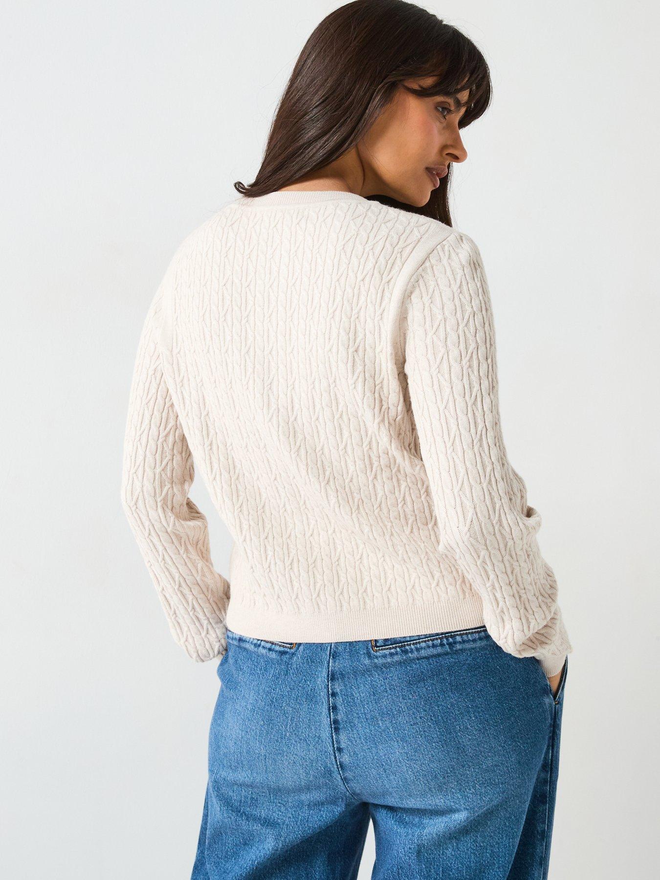 Image 2 of 6 of V by Very Classic Comfort Crew Neck Cable Cardigan - Cream