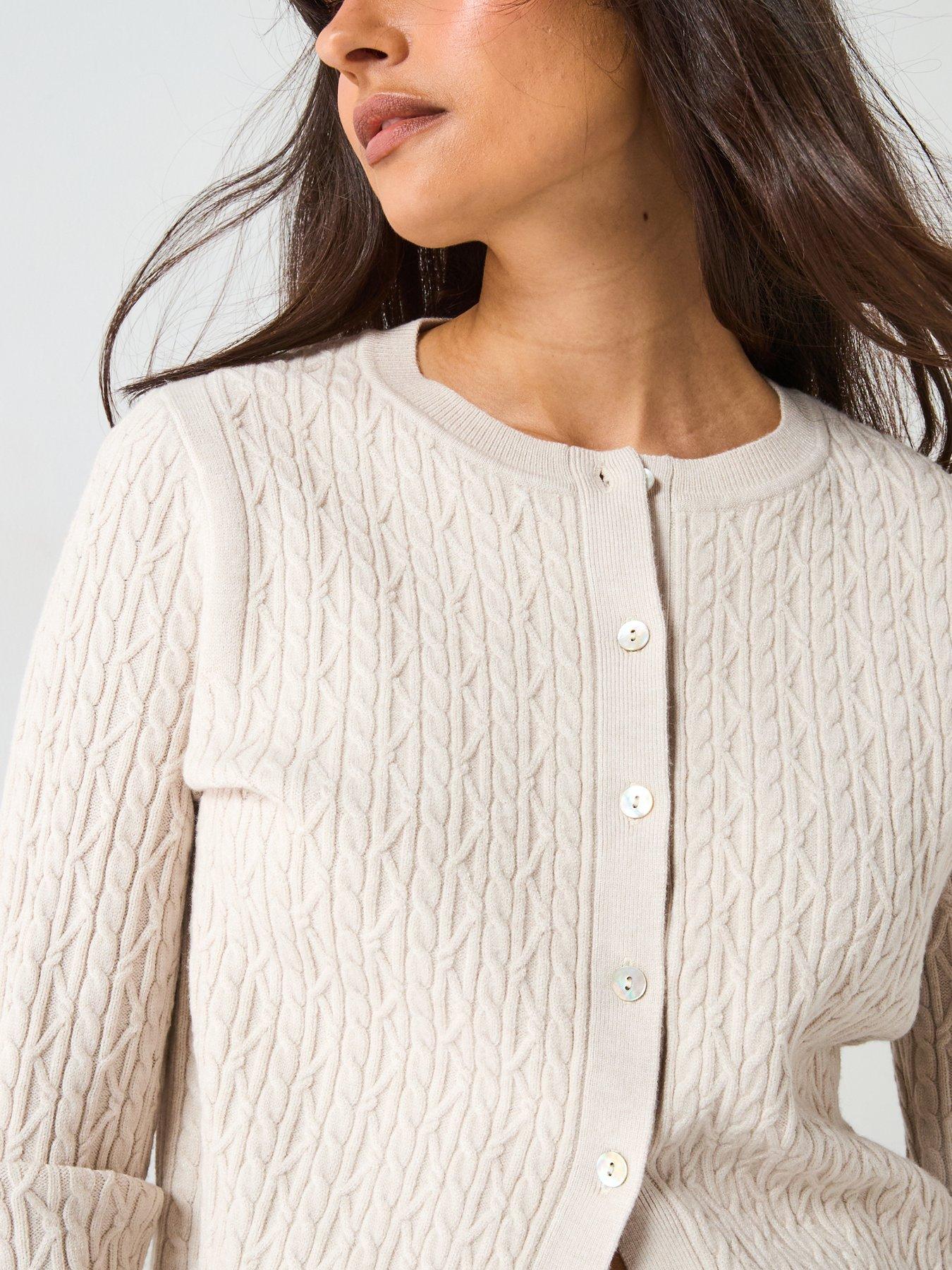 Image 4 of 6 of V by Very Classic Comfort Crew Neck Cable Cardigan - Cream
