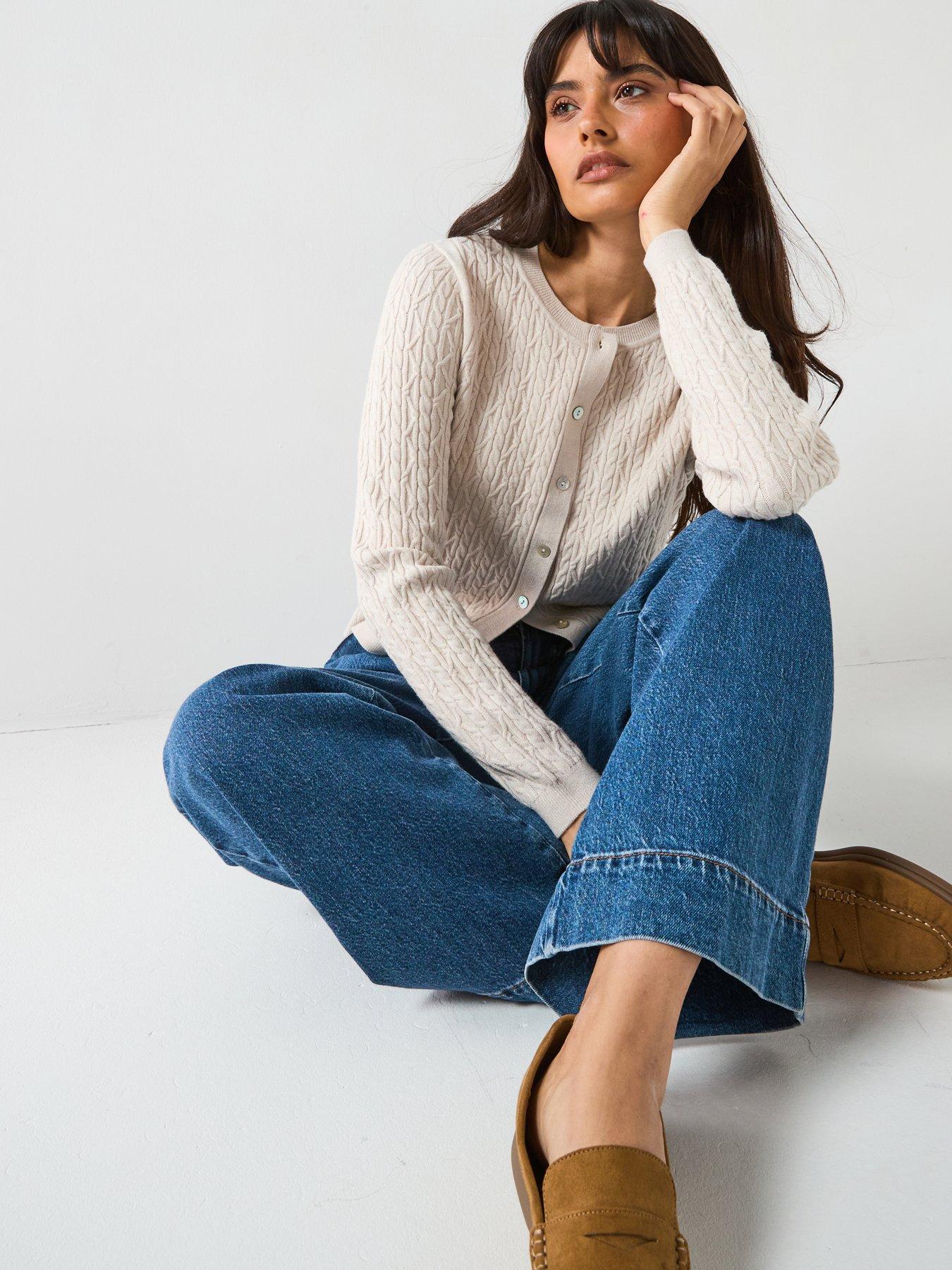 Image 5 of 6 of V by Very Classic Comfort Crew Neck Cable Cardigan - Cream