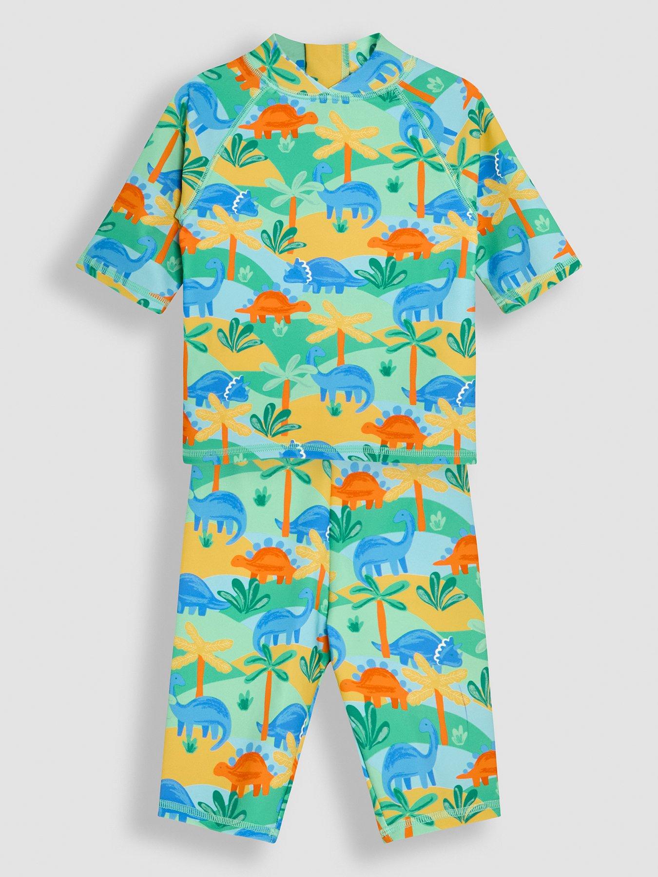 JoJo Maman Bebe Boys Dinosaur Sun Protection 2-Piece Suit - Green