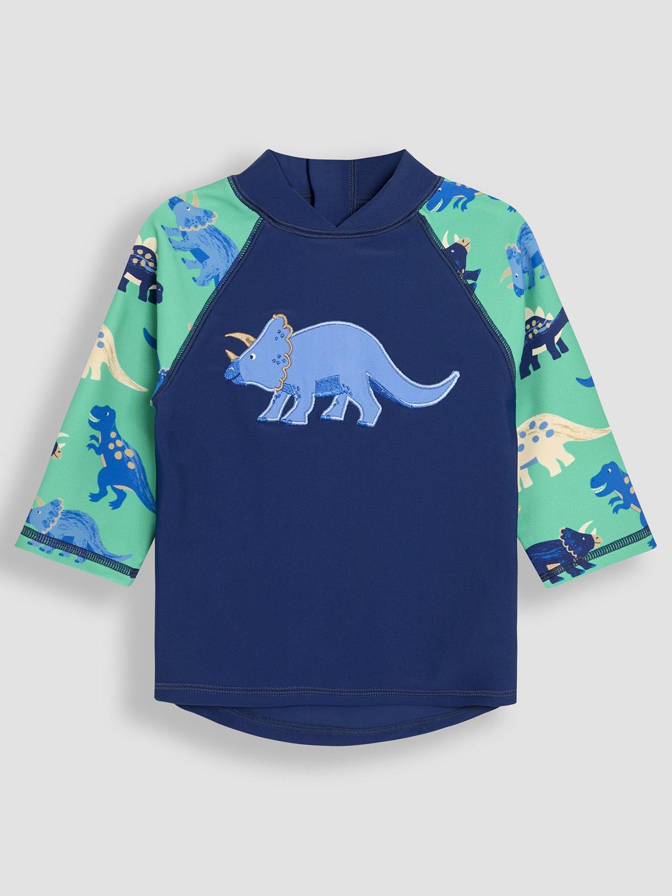 Image of JoJo Maman Bebe Boys Dinosaur Sun Protection Rash Vests - Navy