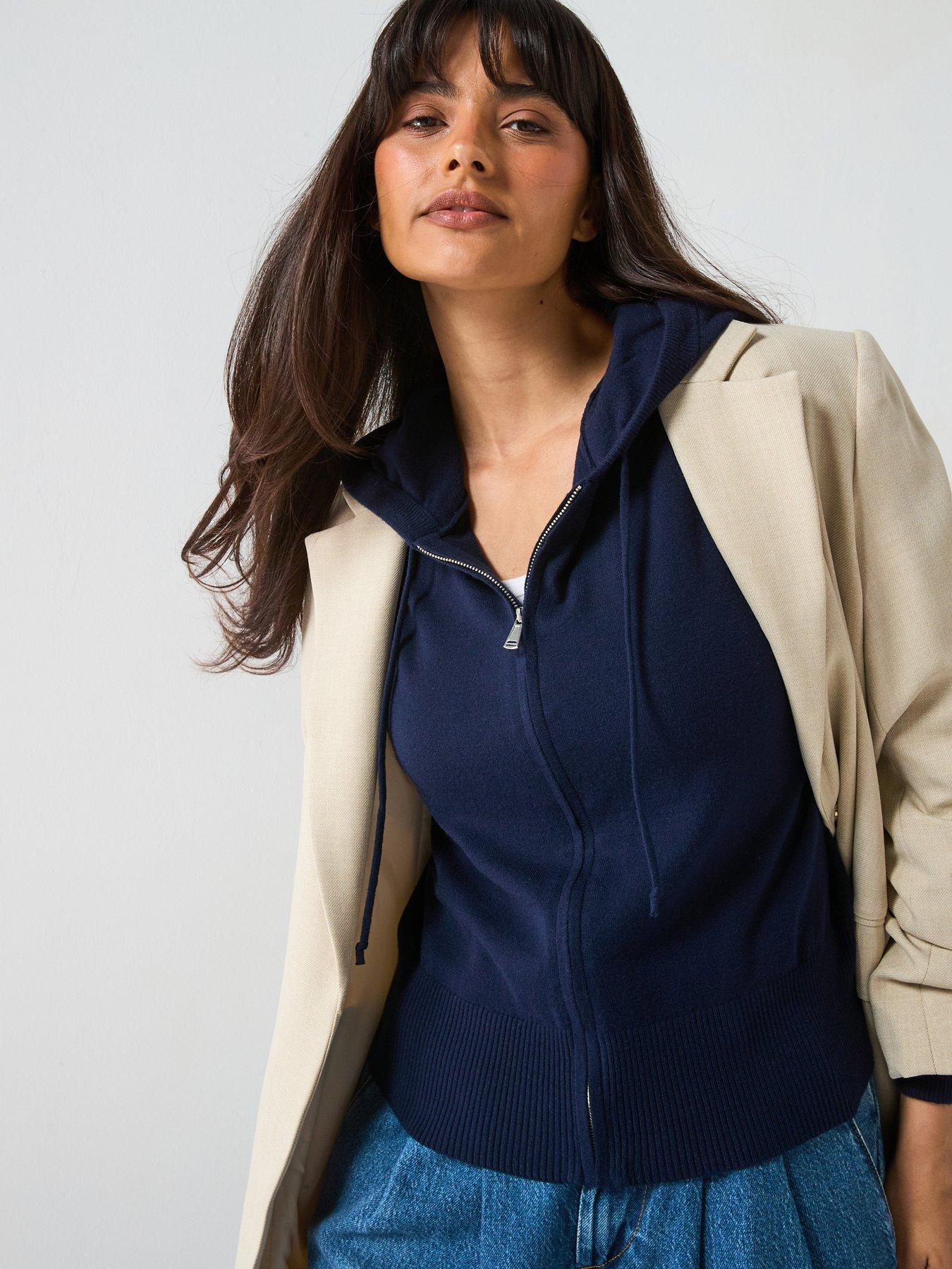 V by Very Classic Comfort Knitted Zip Through Hoodie - Navy