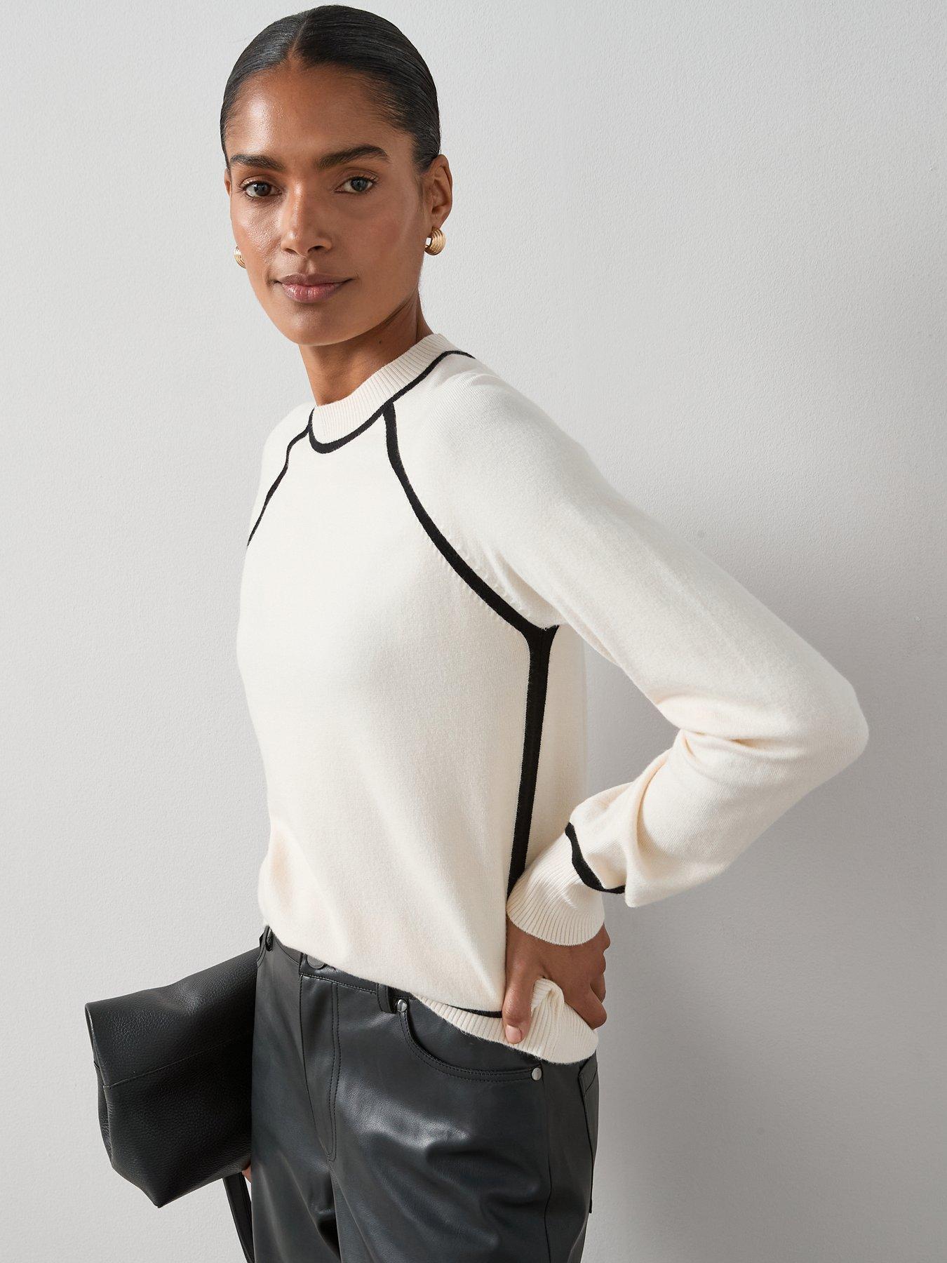 The Very Collection Classic Comfort Crew Neck Jumper with Tipping - Cream